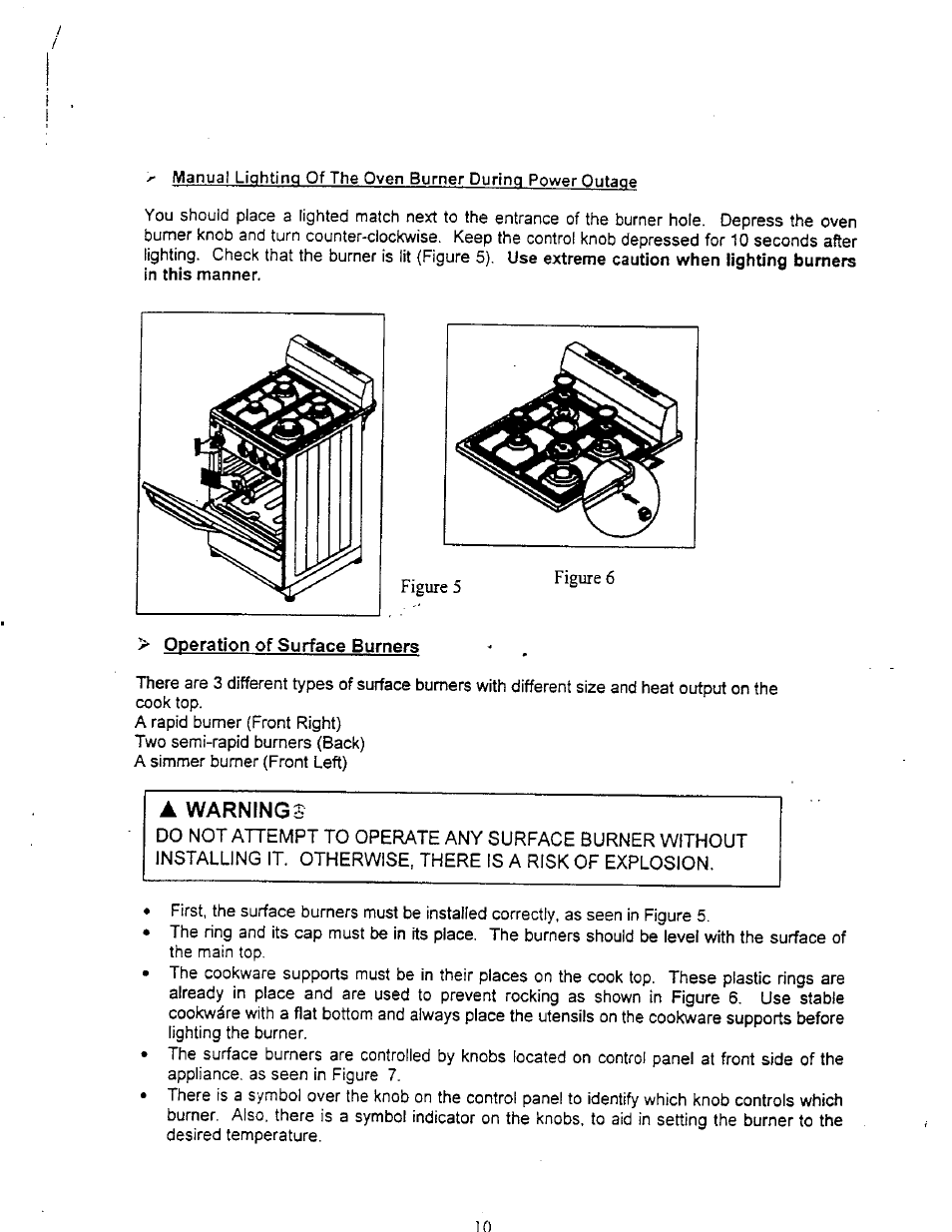 Operation of surface burners, A warnings | Avanti DG20CW User Manual | Page 12 / 22