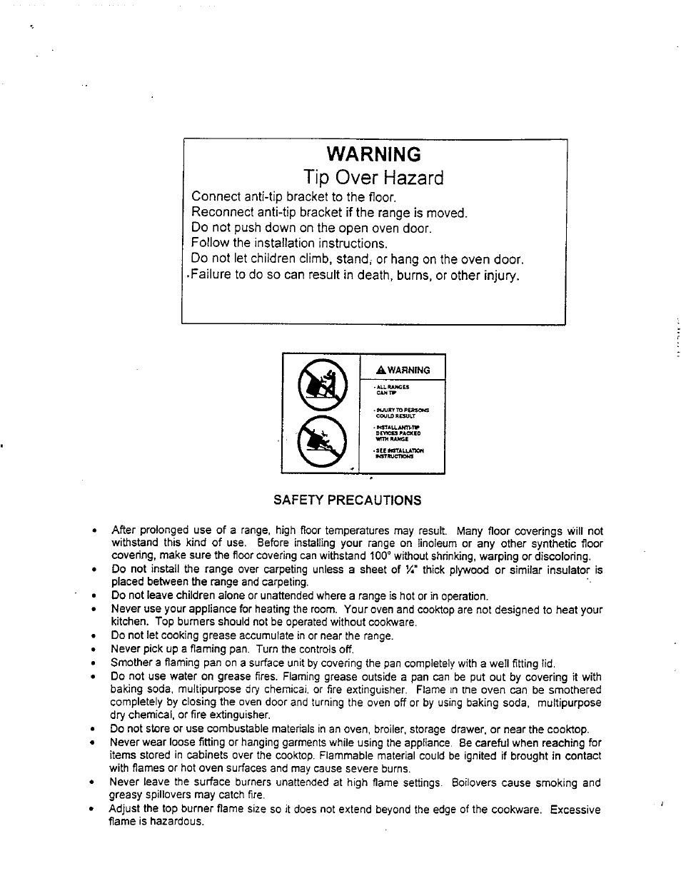 Warning, Tip over hazard, Safety precautions | Avanti DG20CW User Manual | Page 3 / 22