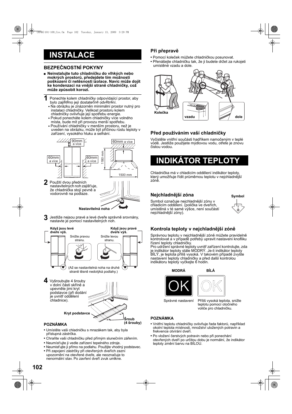 Instalace, Indikátor teploty | Sharp SJ-F800SPBK User Manual | Page 102 / 173