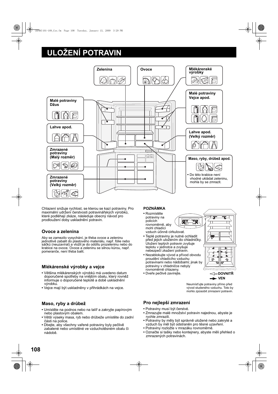 Ulo˙ení potravin, Uložení potravin | Sharp SJ-F800SPBK User Manual | Page 108 / 173