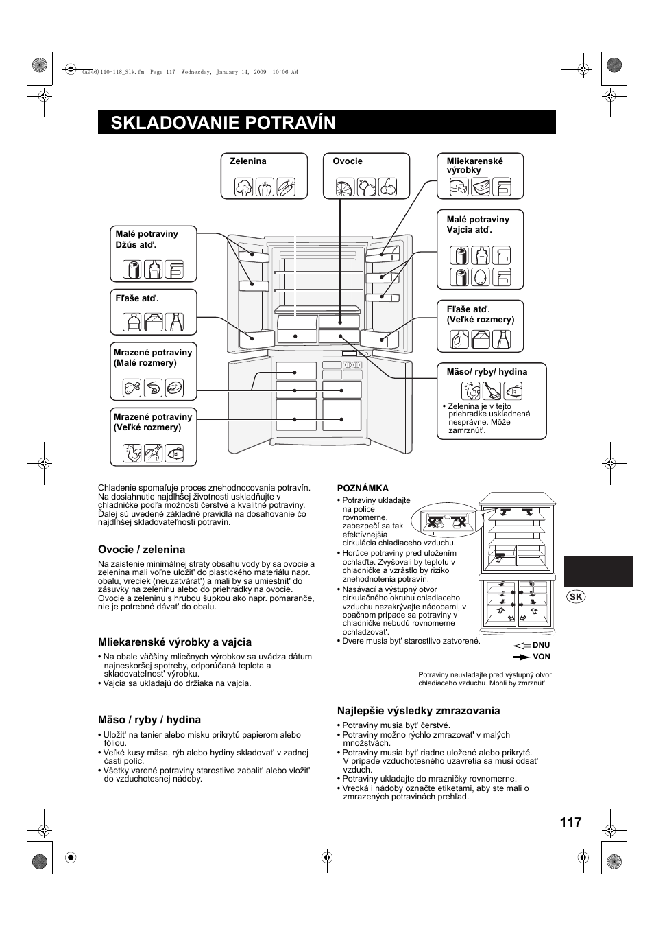 Skladovanie potravín | Sharp SJ-F800SPBK User Manual | Page 117 / 173