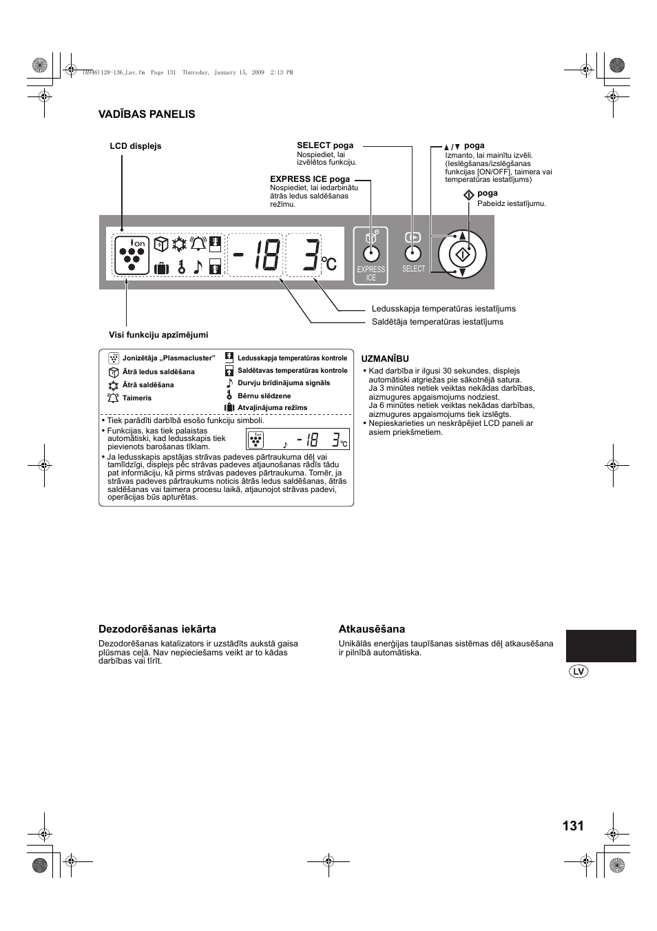 Vadîbas panelis | Sharp SJ-F800SPBK User Manual | Page 131 / 173