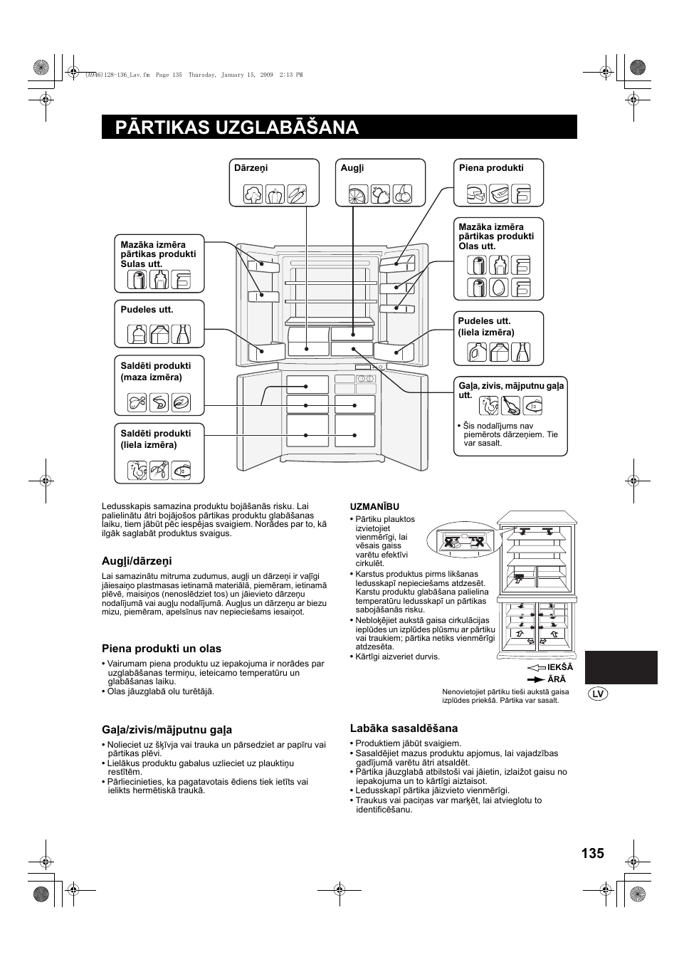 Pârtikas uzglabâãana, Pārtikas uzglabāšana | Sharp SJ-F800SPBK User Manual | Page 135 / 173