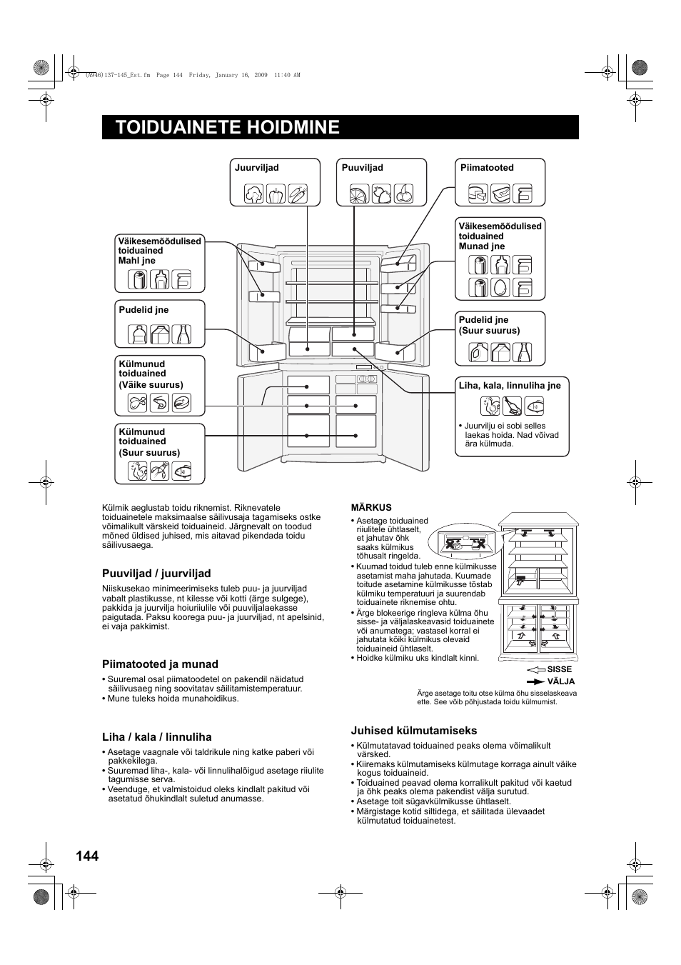 Toiduainete hoidmine | Sharp SJ-F800SPBK User Manual | Page 144 / 173