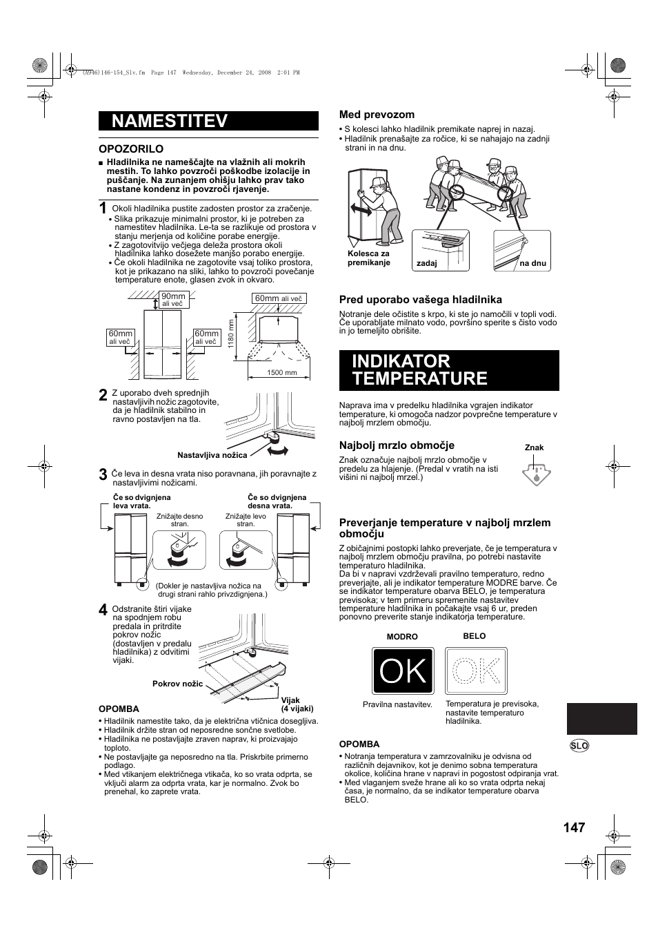 Namestitev, Indikator temperature | Sharp SJ-F800SPBK User Manual | Page 147 / 173