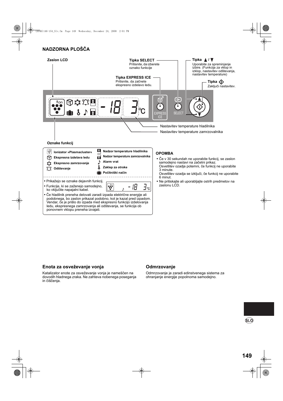 Nadzorna plo³èa | Sharp SJ-F800SPBK User Manual | Page 149 / 173