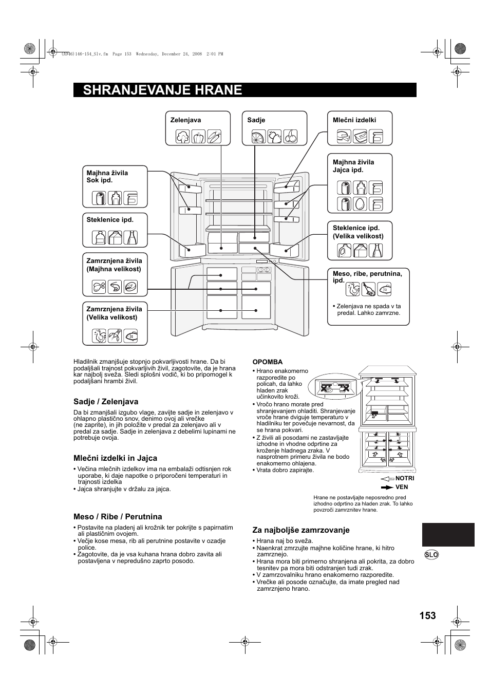 Shranjevanje hrane | Sharp SJ-F800SPBK User Manual | Page 153 / 173