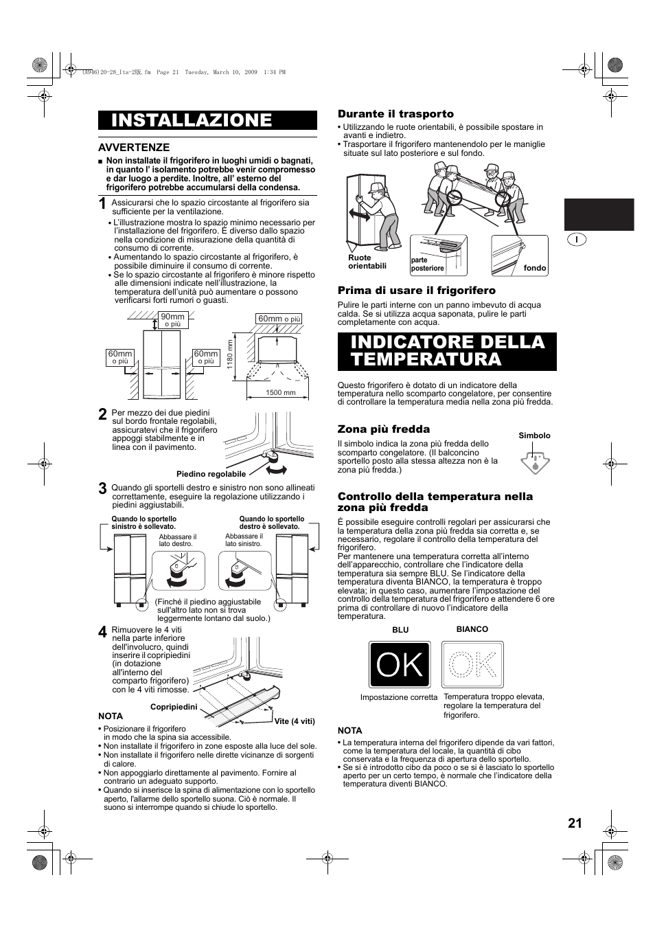 Installazione, Indicatore della temperatura | Sharp SJ-F800SPBK User Manual | Page 21 / 173