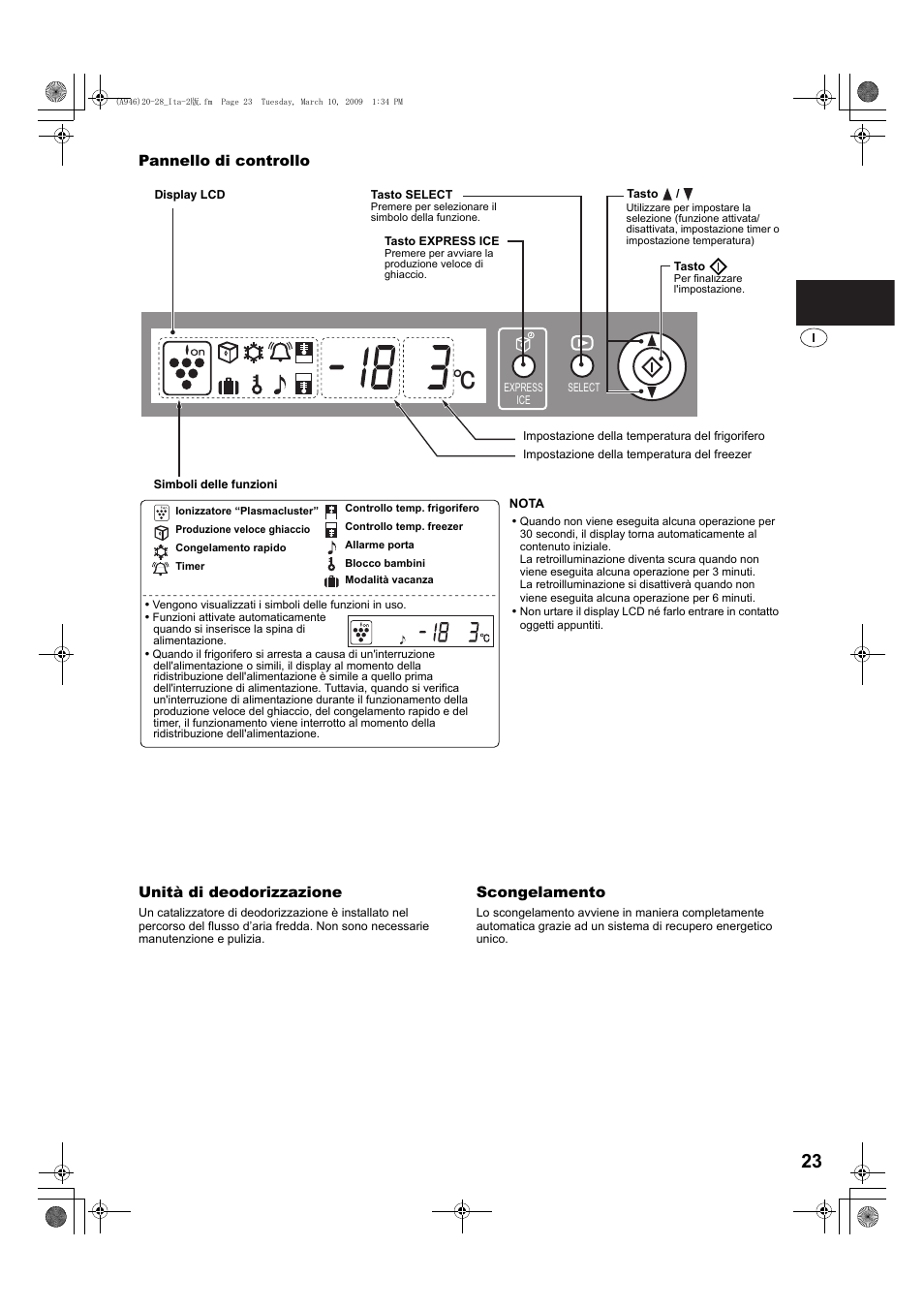 Pannello di controllo | Sharp SJ-F800SPBK User Manual | Page 23 / 173
