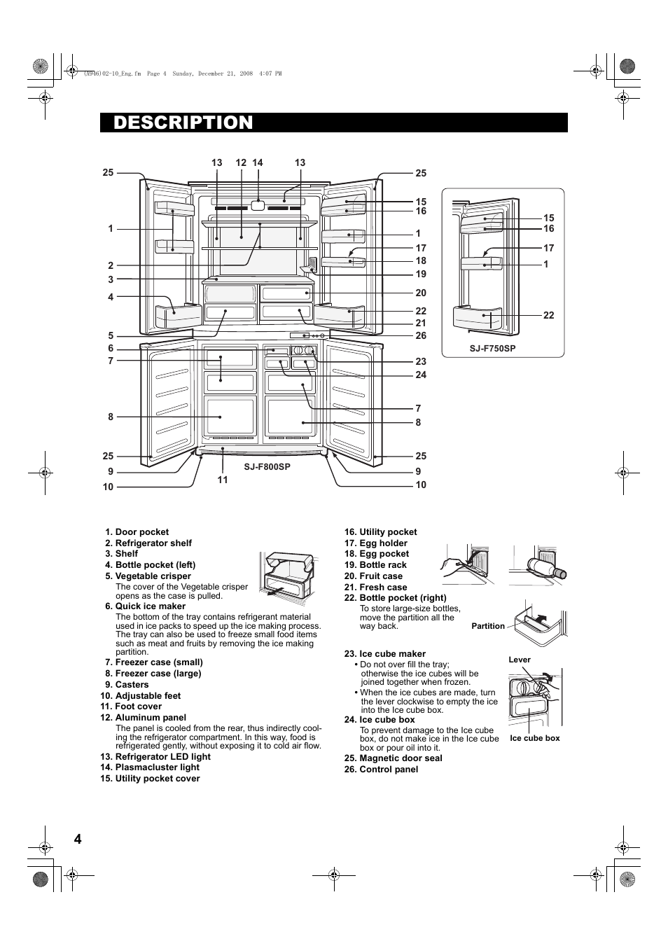 Description | Sharp SJ-F800SPBK User Manual | Page 4 / 173