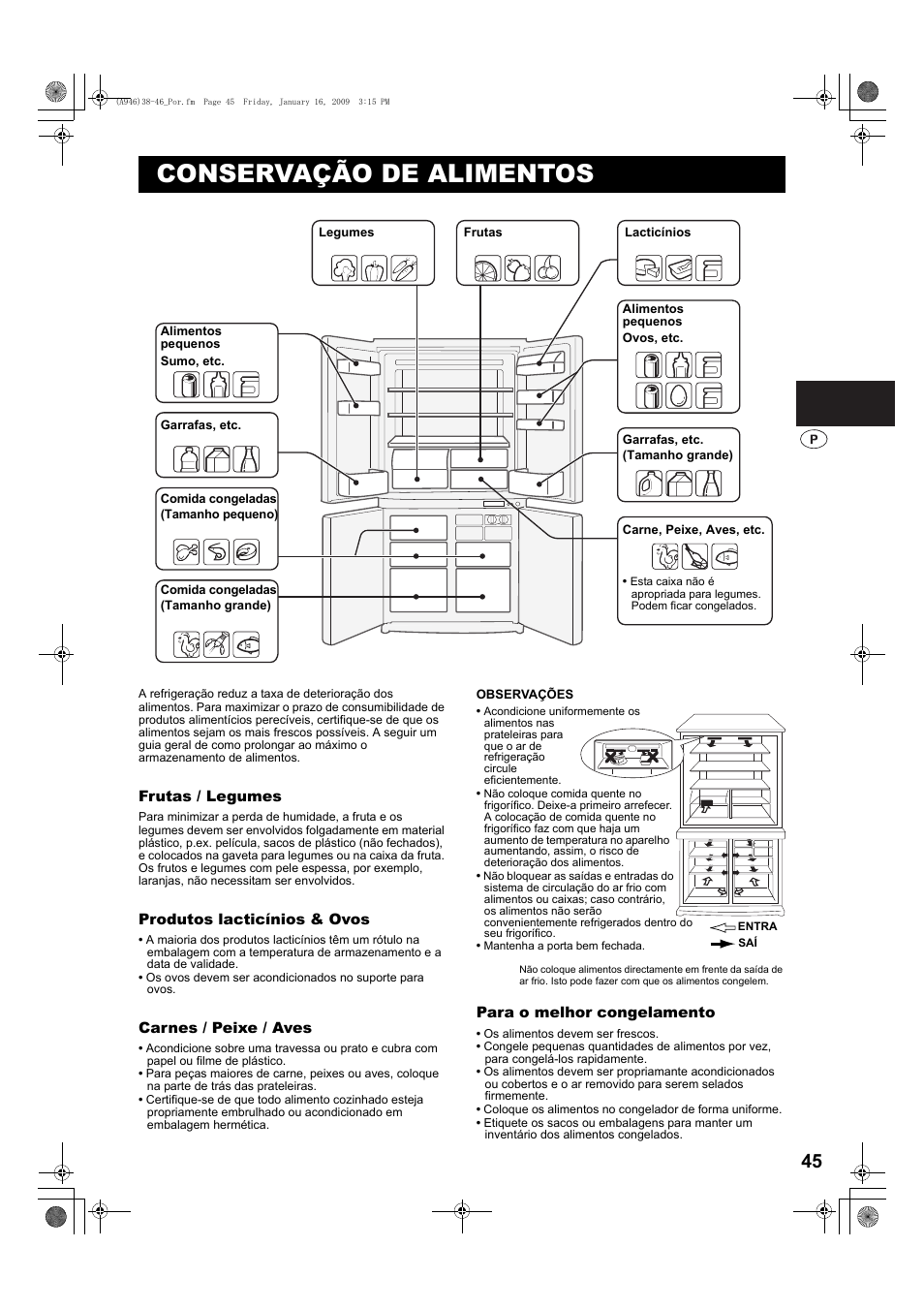 Conservação de alimentos | Sharp SJ-F800SPBK User Manual | Page 45 / 173