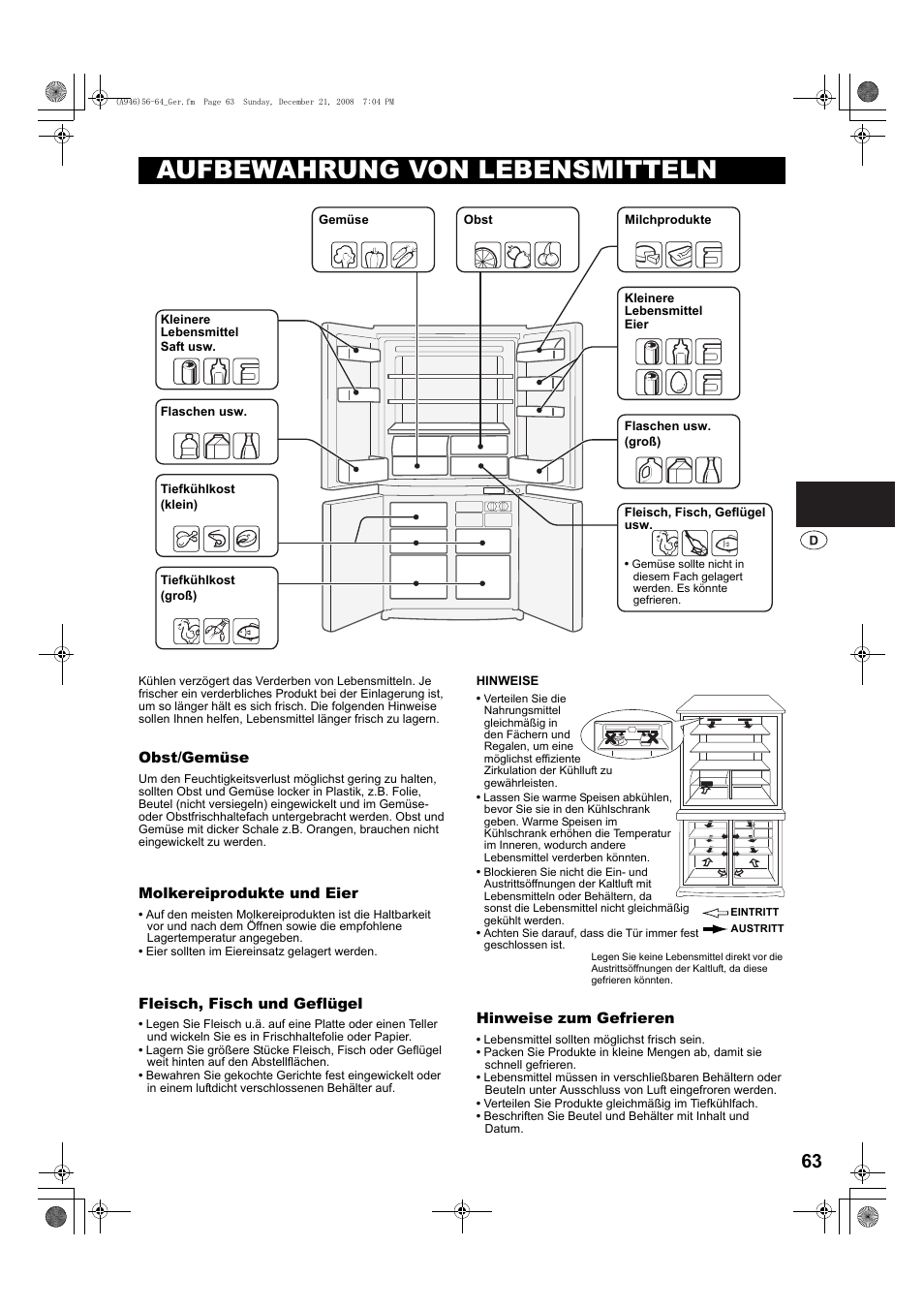 Aufbewahrung von lebensmitteln | Sharp SJ-F800SPBK User Manual | Page 63 / 173
