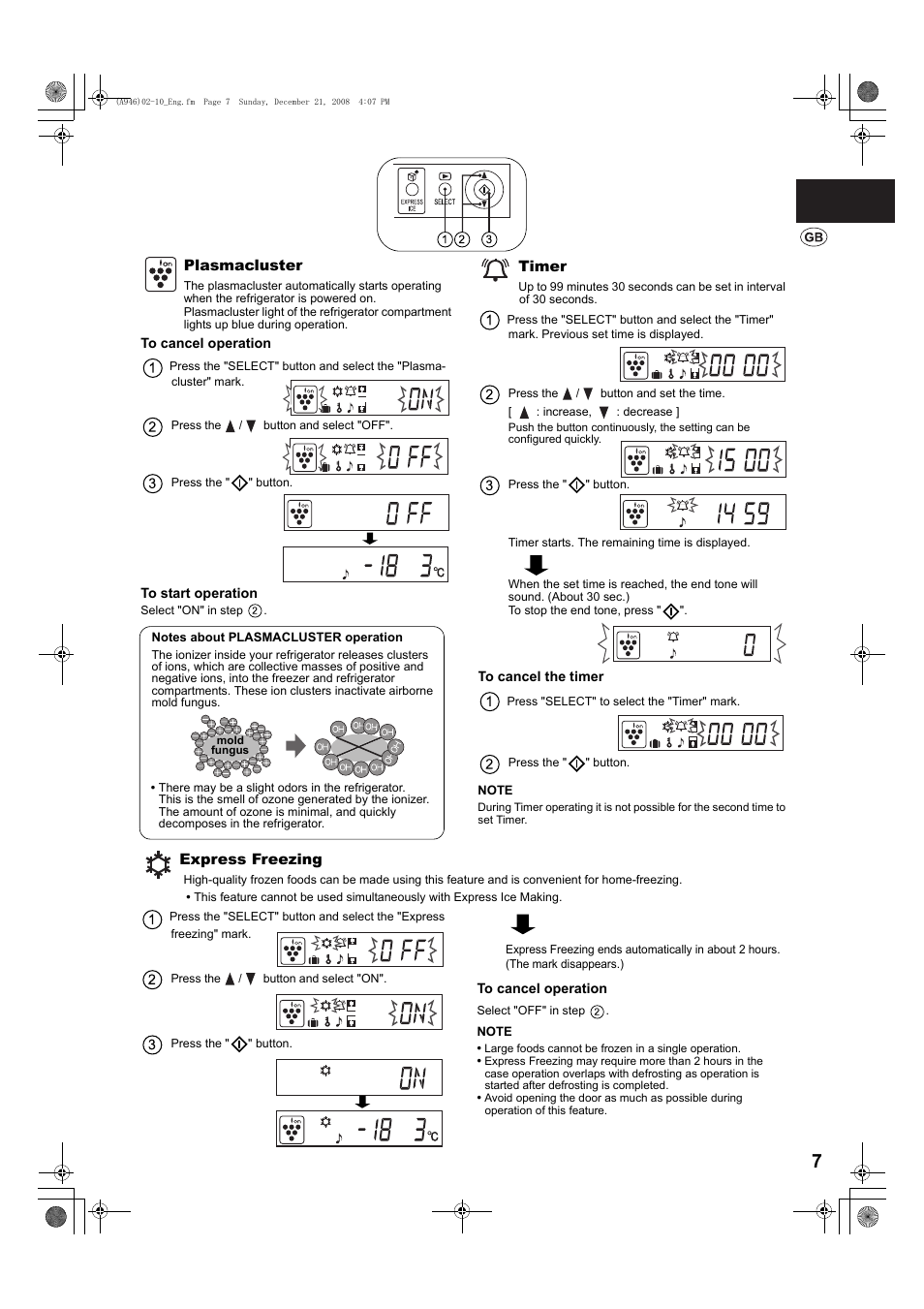 Notes about plasmacluster operation, To cancel operation | Sharp SJ-F800SPBK User Manual | Page 7 / 173