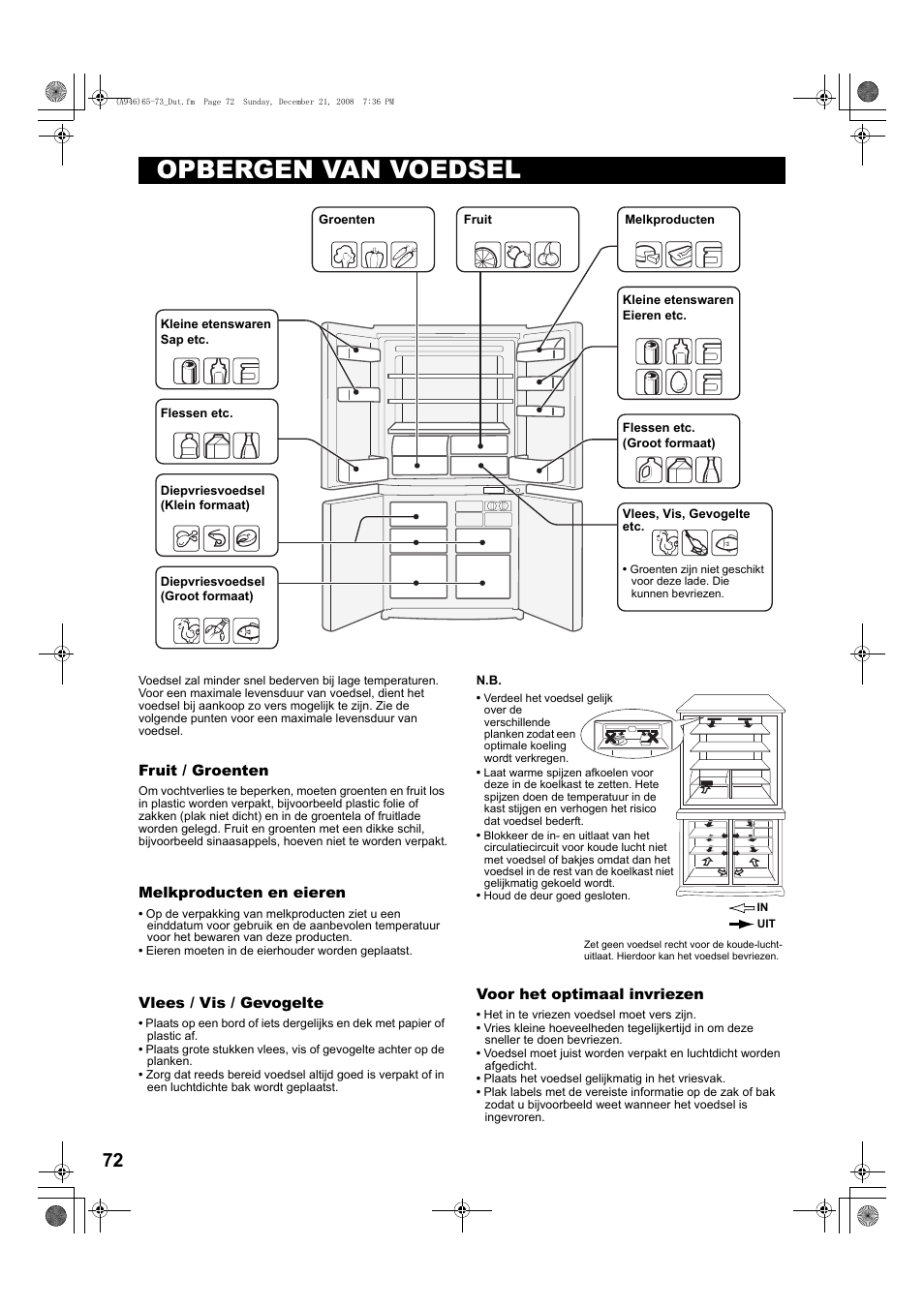 Opbergen van voedsel | Sharp SJ-F800SPBK User Manual | Page 72 / 173