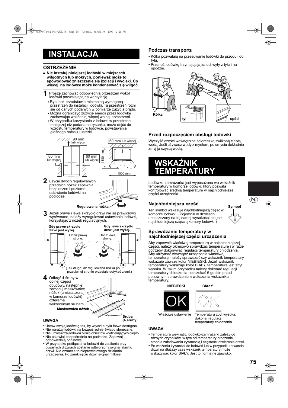 Instalacja | Sharp SJ-F800SPBK User Manual | Page 75 / 173