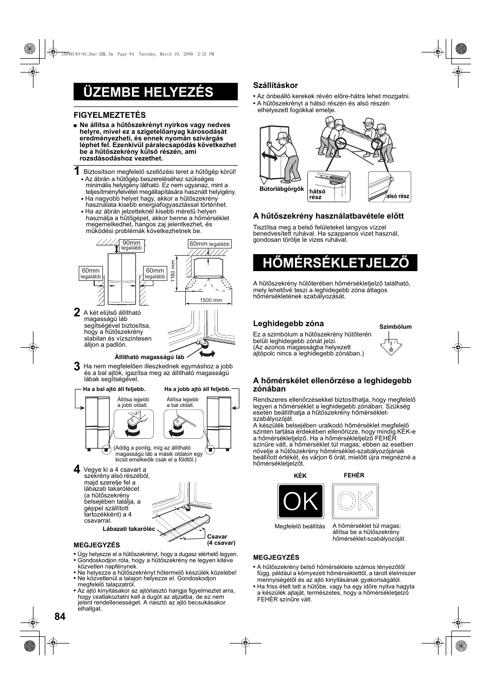 Üzembe helyezés, Hőmérsékletjelző | Sharp SJ-F800SPBK User Manual | Page 84 / 173