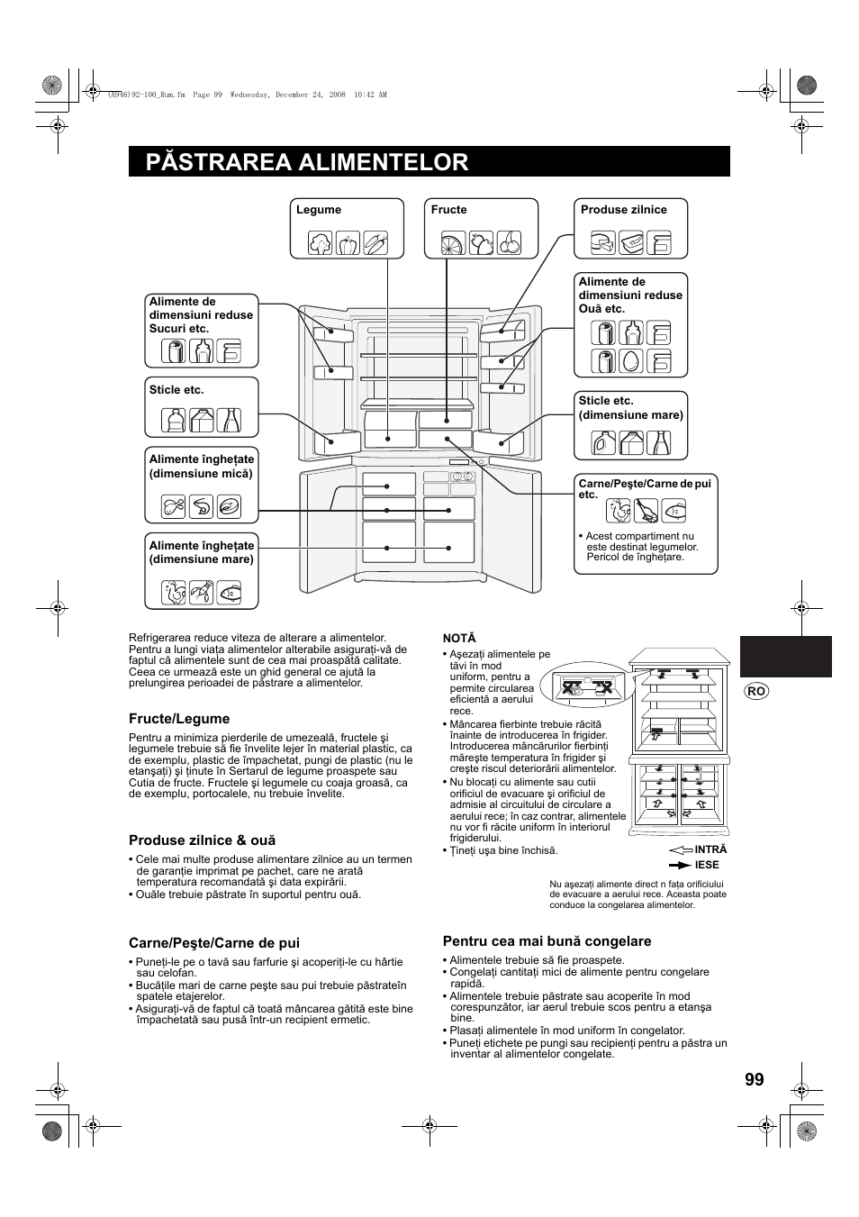 Pãstrarea alimentelor, Păstrarea alimentelor | Sharp SJ-F800SPBK User Manual | Page 99 / 173