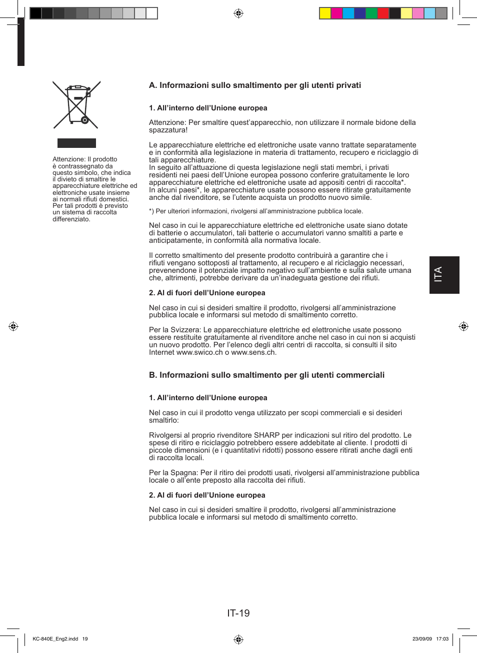 It-19 ita | Sharp KC-860E User Manual | Page 101 / 264