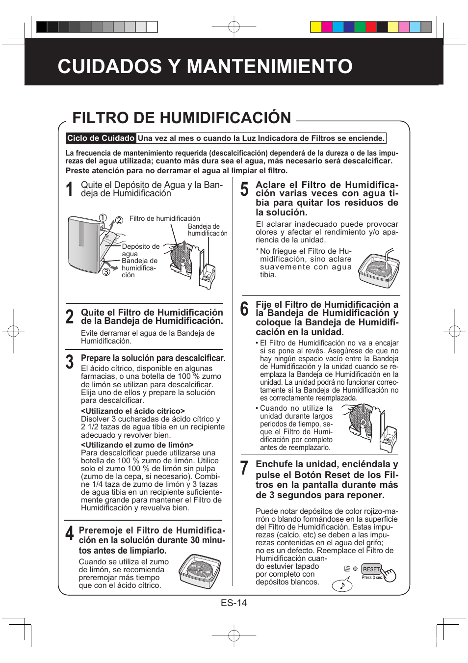 Cuidados y mantenimiento, Filtro de humidificación | Sharp KC-860E User Manual | Page 116 / 264