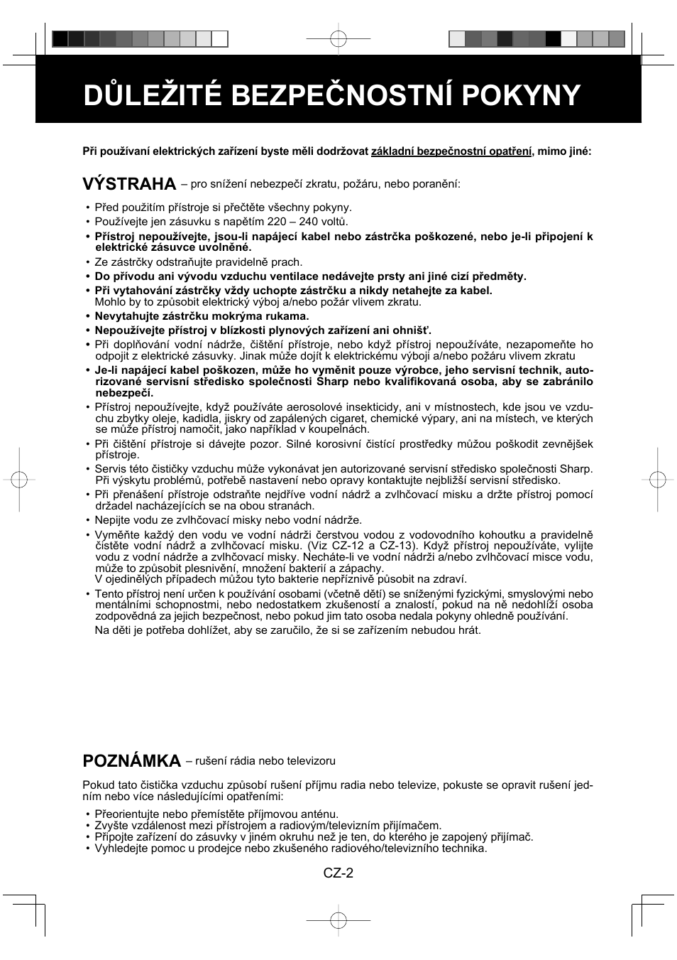 Důležité bezpečnostní pokyny, Výstraha, Poznámka | Sharp KC-860E User Manual | Page 146 / 264