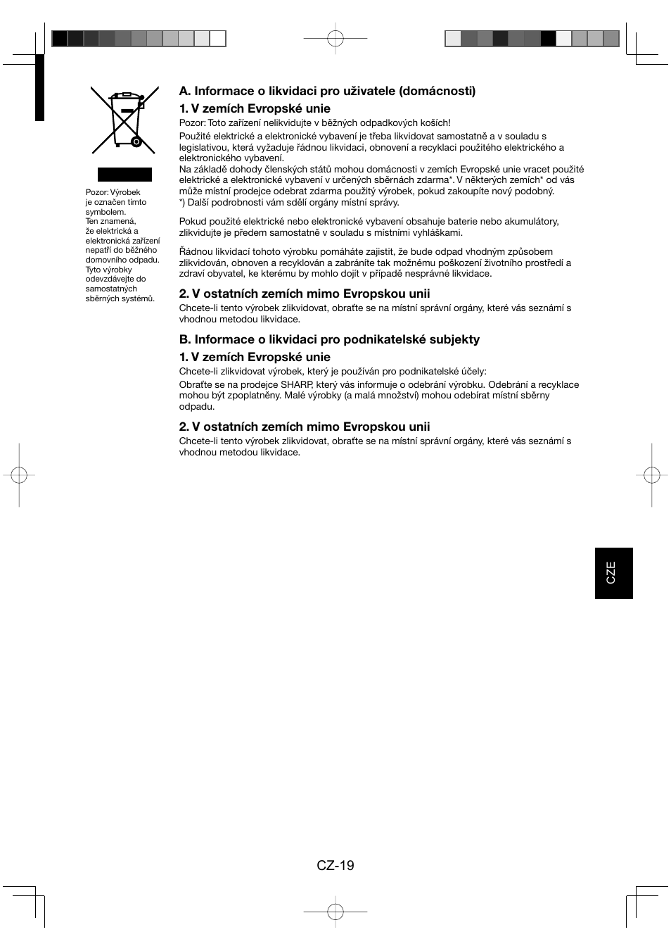 Cz-19, V ostatních zemích mimo evropskou unii | Sharp KC-860E User Manual | Page 163 / 264