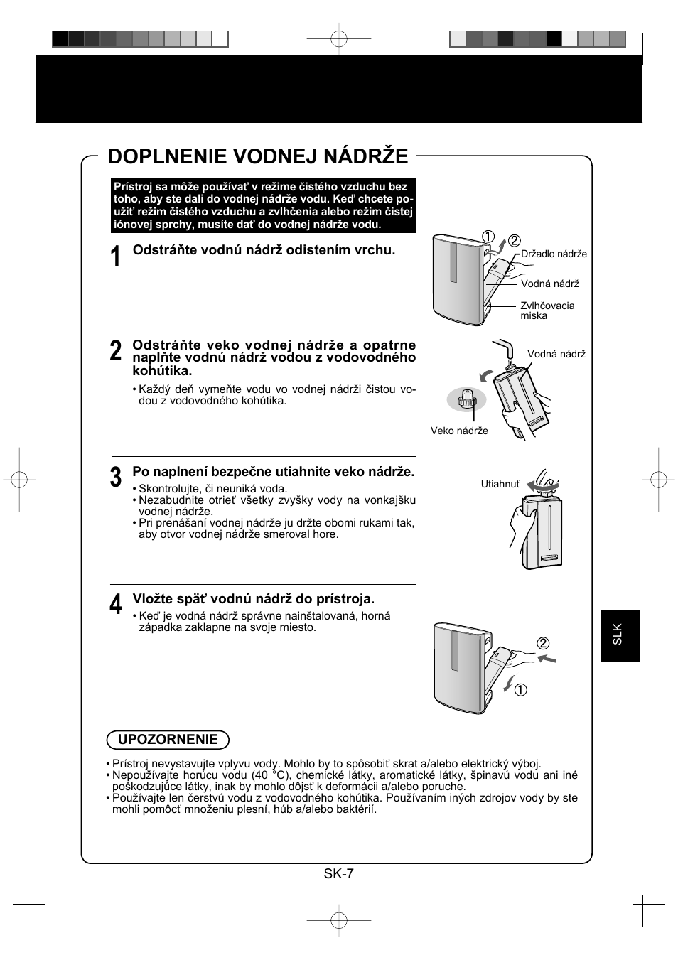 Doplnenie vodnej nádrže | Sharp KC-860E User Manual | Page 171 / 264