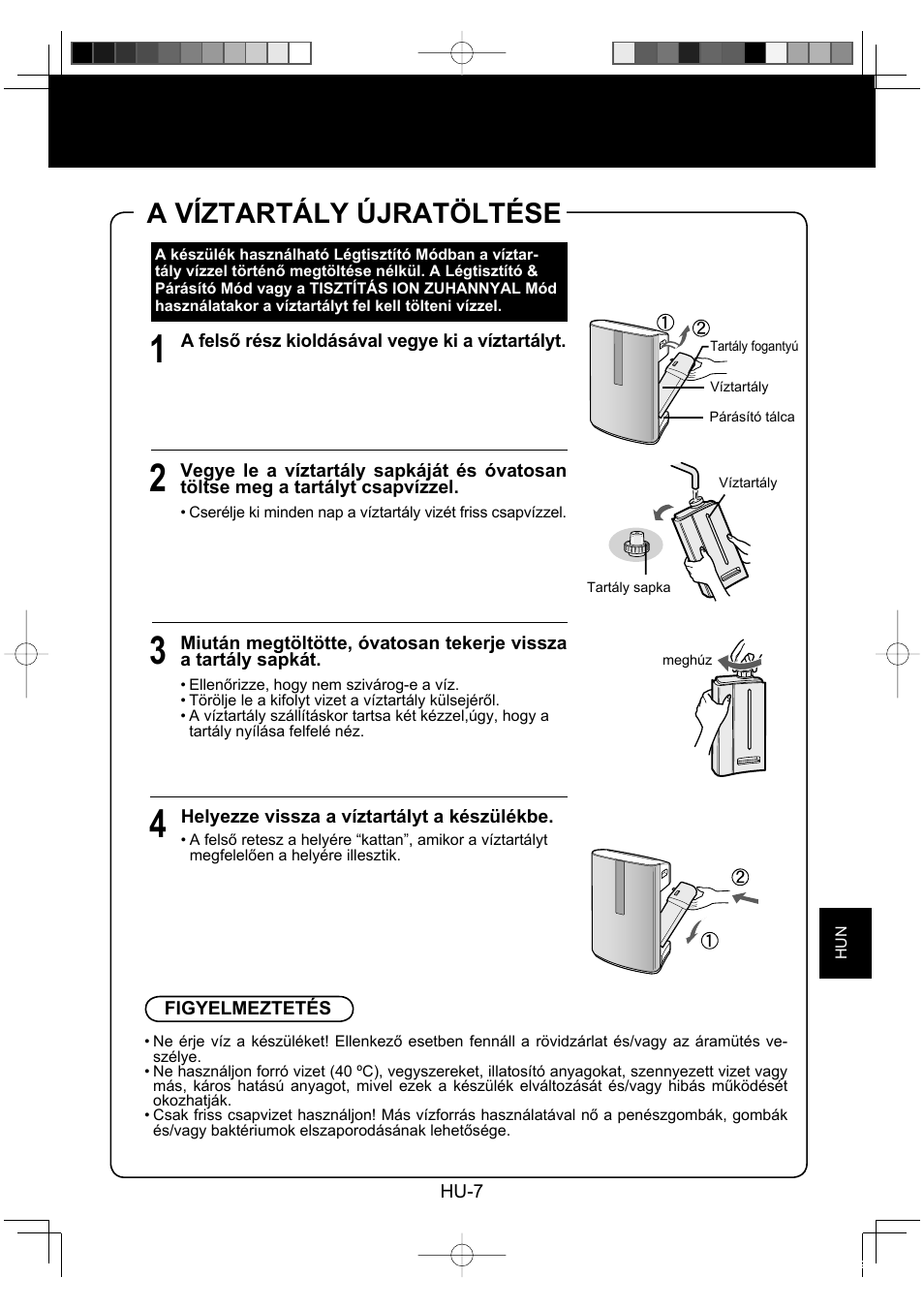 A víztartály újratöltése | Sharp KC-860E User Manual | Page 191 / 264