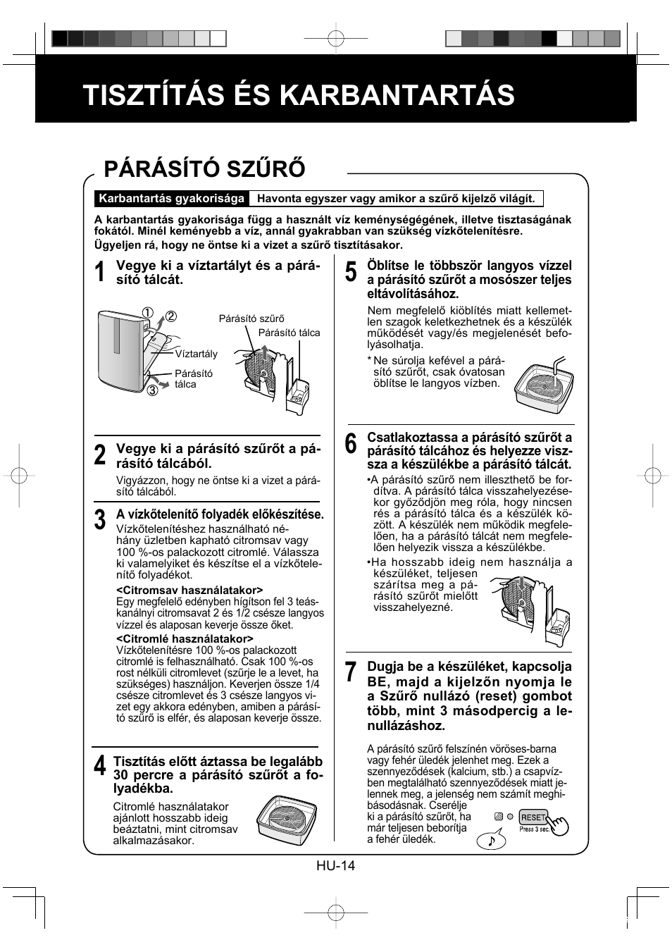 Tisztítás és karbantartás, Párásító szűrő | Sharp KC-860E User Manual | Page 198 / 264