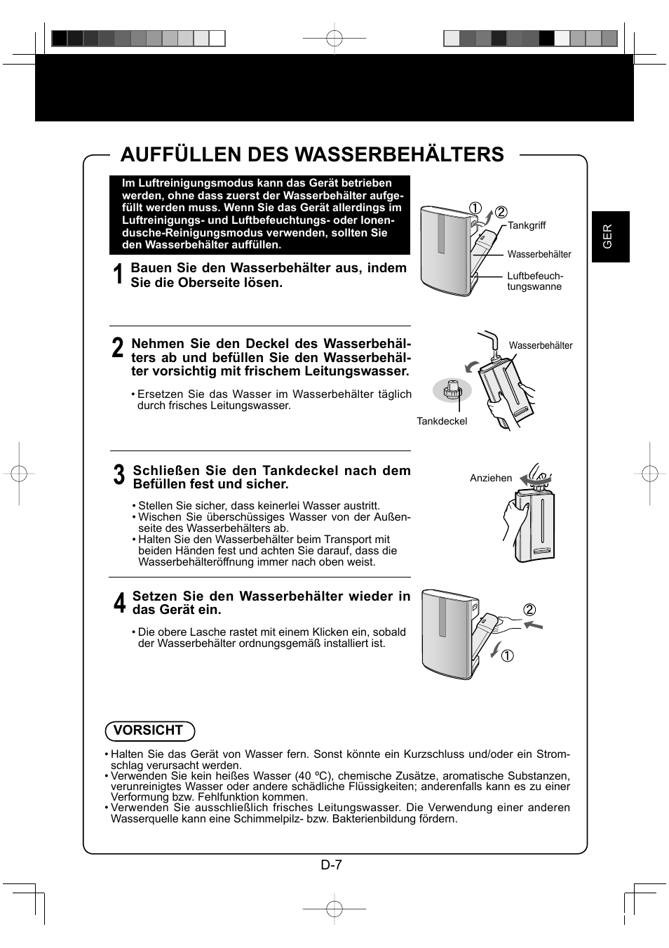 Auffüllen des wasserbehälters | Sharp KC-860E User Manual | Page 29 / 264