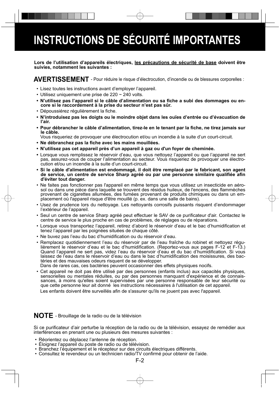 Instructions de sécurité importantes, Avertissement | Sharp KC-860E User Manual | Page 44 / 264