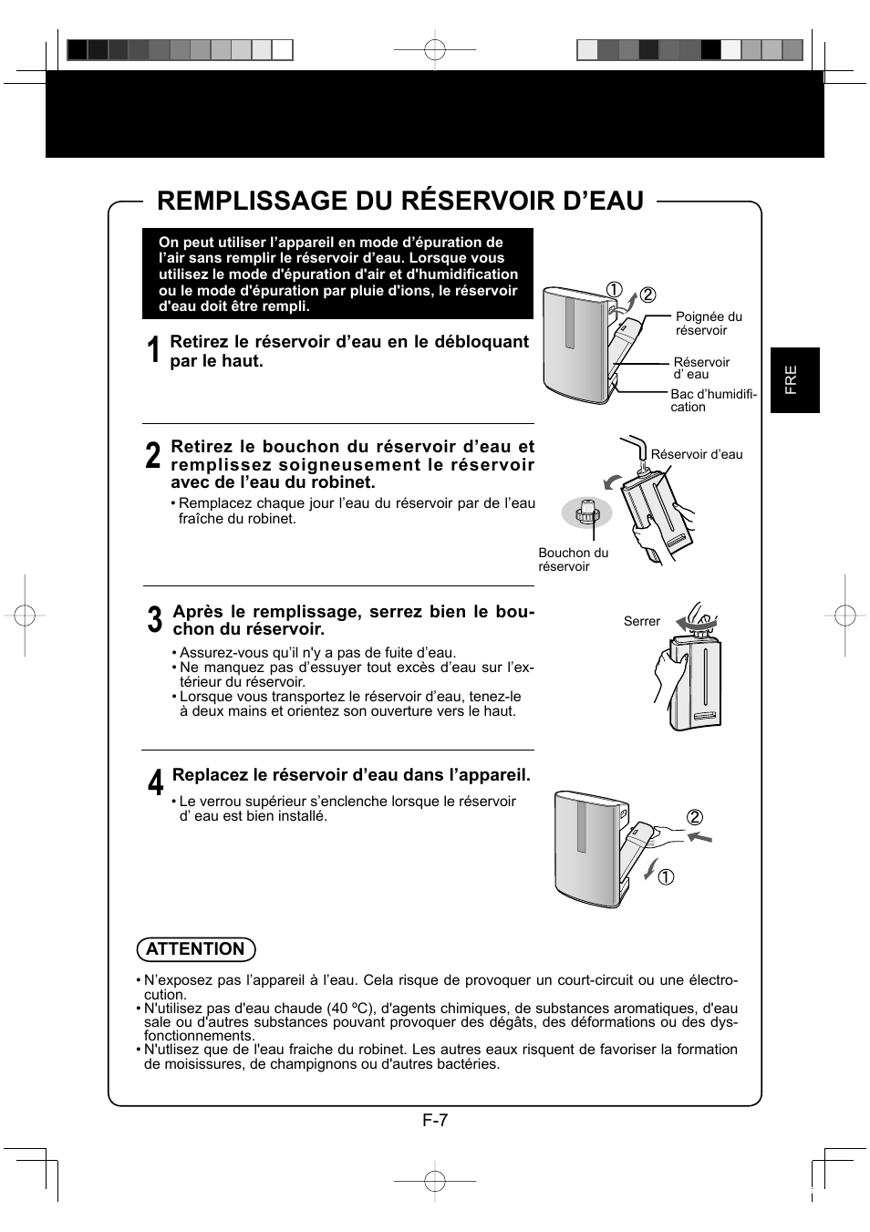 Remplissage du réservoir d’eau | Sharp KC-860E User Manual | Page 49 / 264