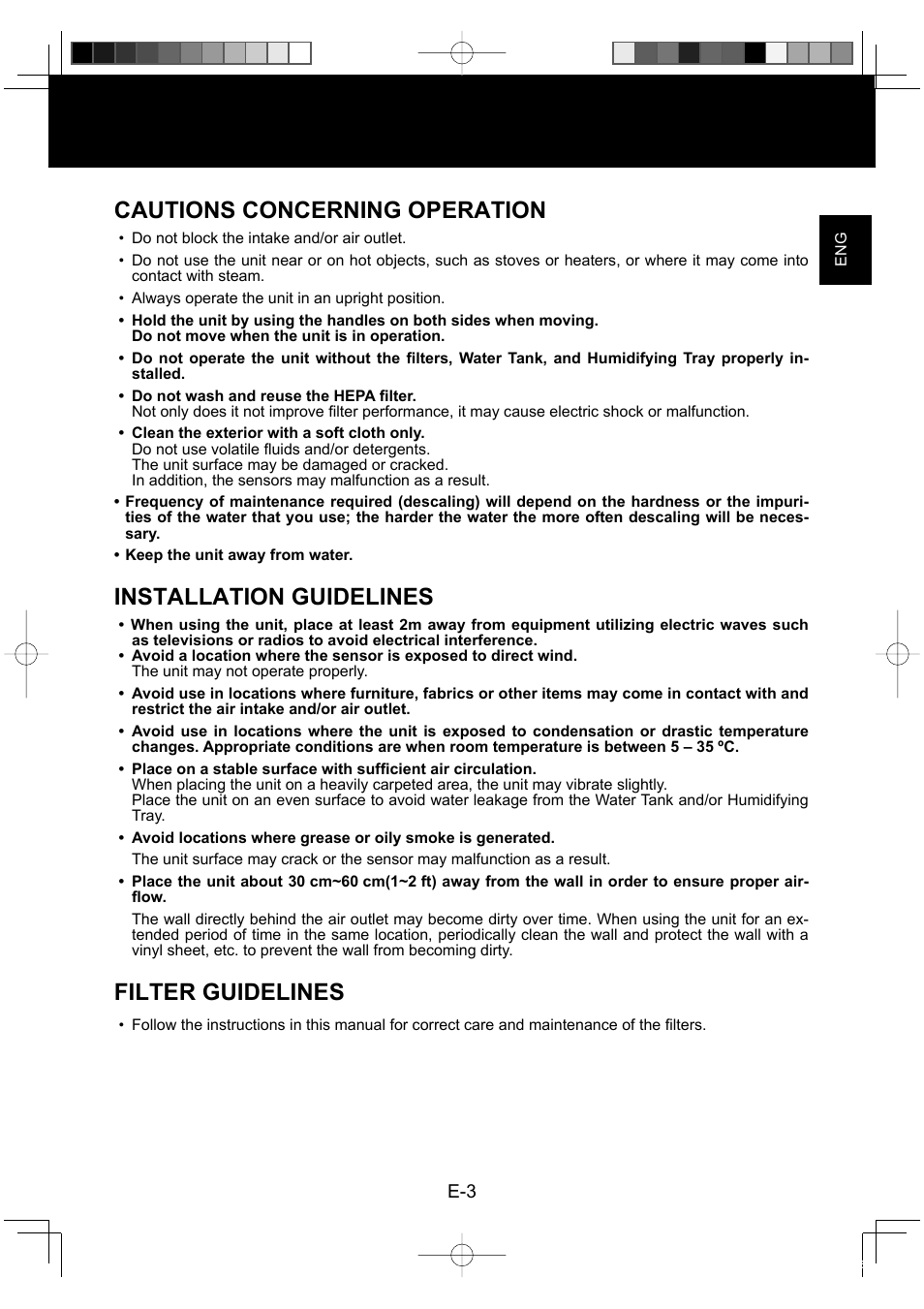 Cautions concerning operation, Installation guidelines, Filter guidelines | Sharp KC-860E User Manual | Page 5 / 264