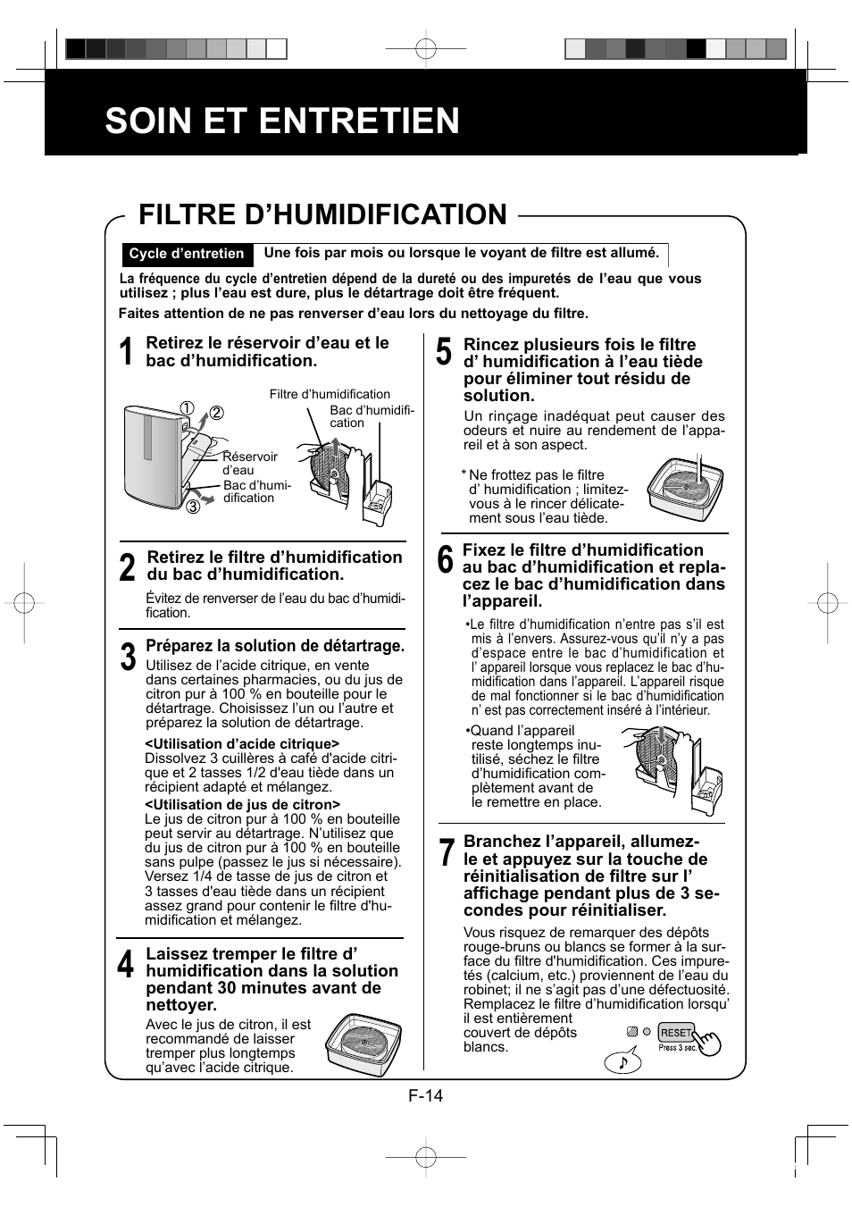Soin et entretien, Filtre d’humidification | Sharp KC-860E User Manual | Page 56 / 264