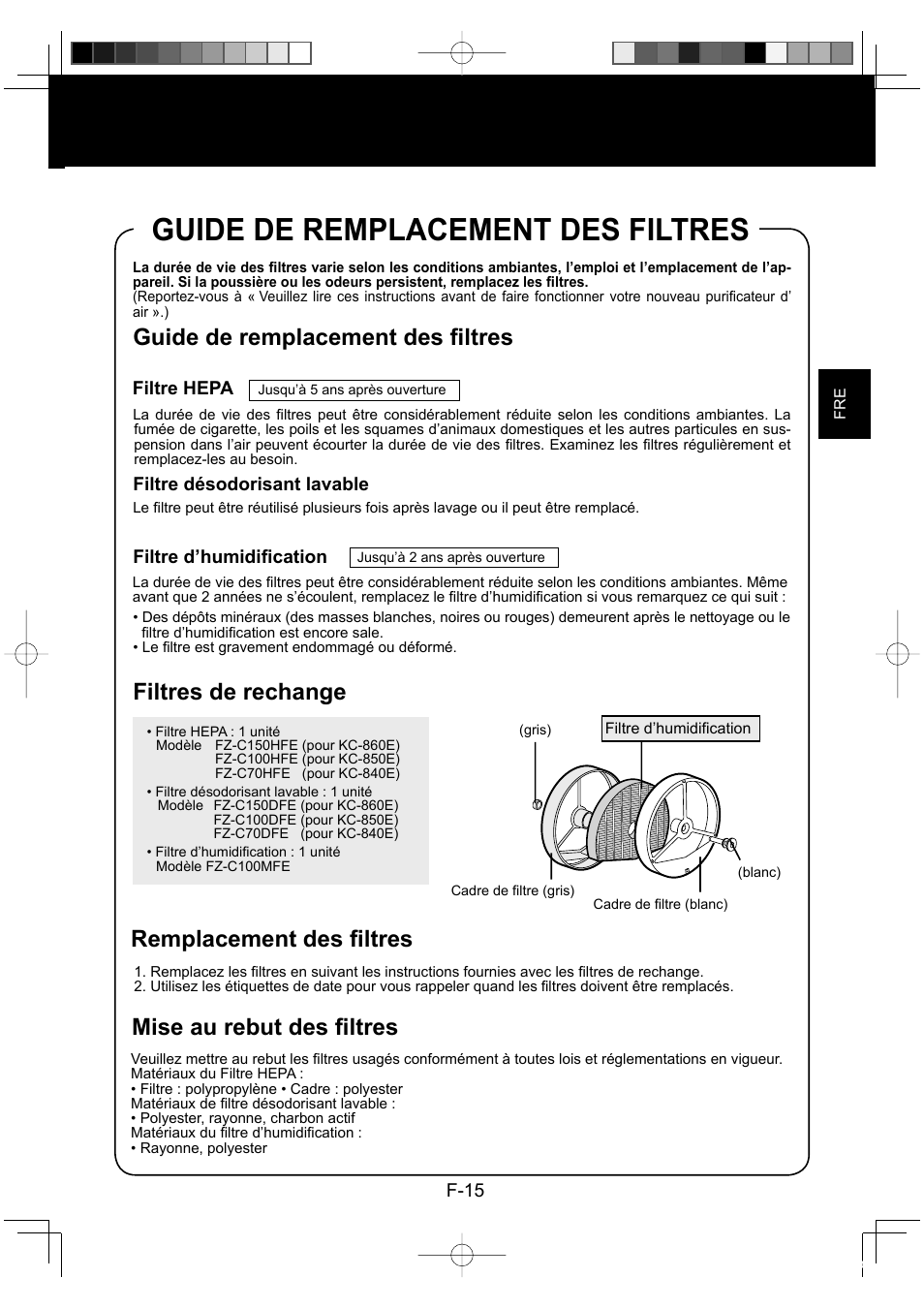 Guide de remplacement des filtres, Guide de remplacement des fi ltres, Filtres de rechange | Sharp KC-860E User Manual | Page 57 / 264