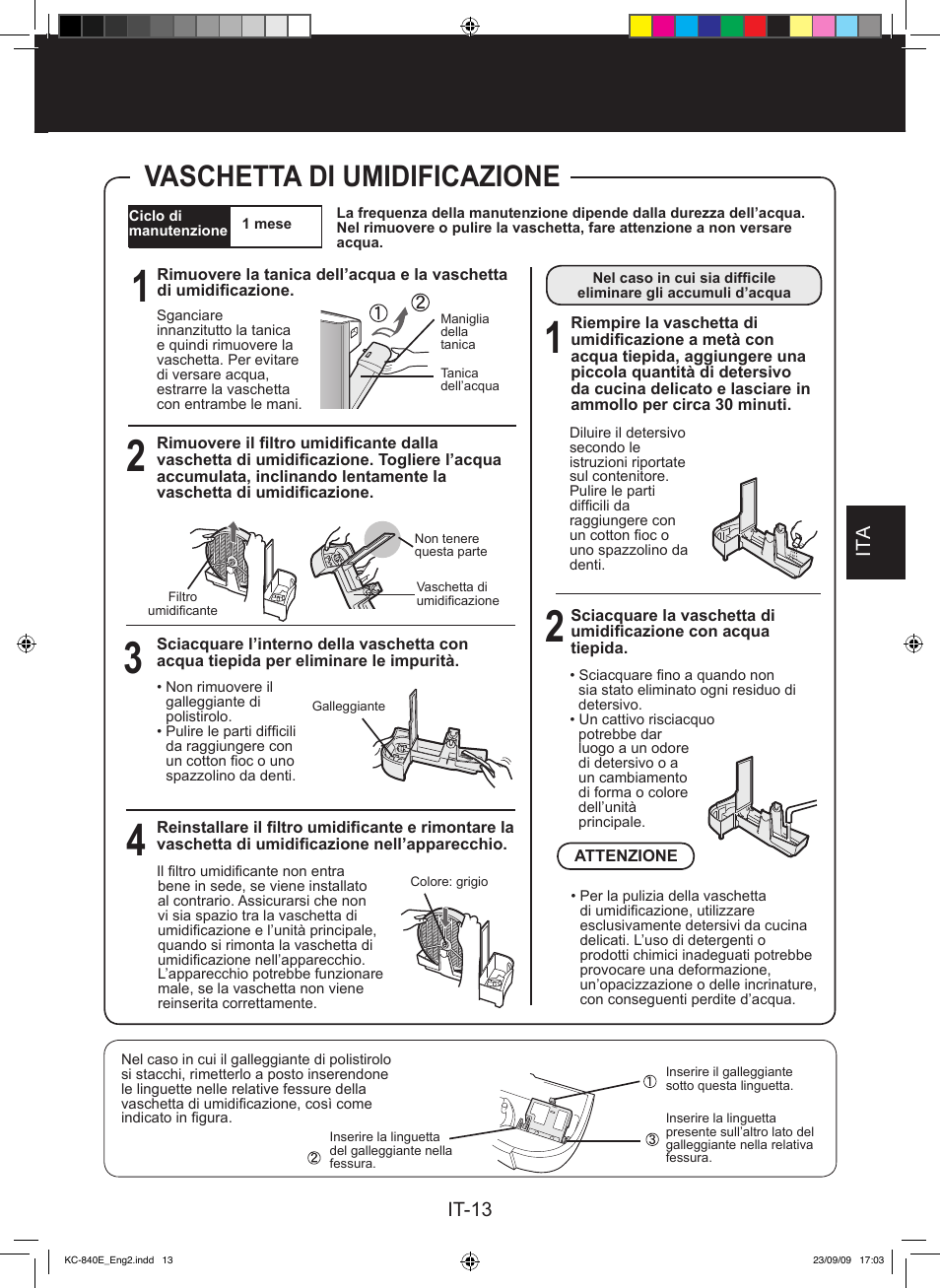 Vaschetta di umidificazione, It-13 ita | Sharp KC-860E User Manual | Page 95 / 264