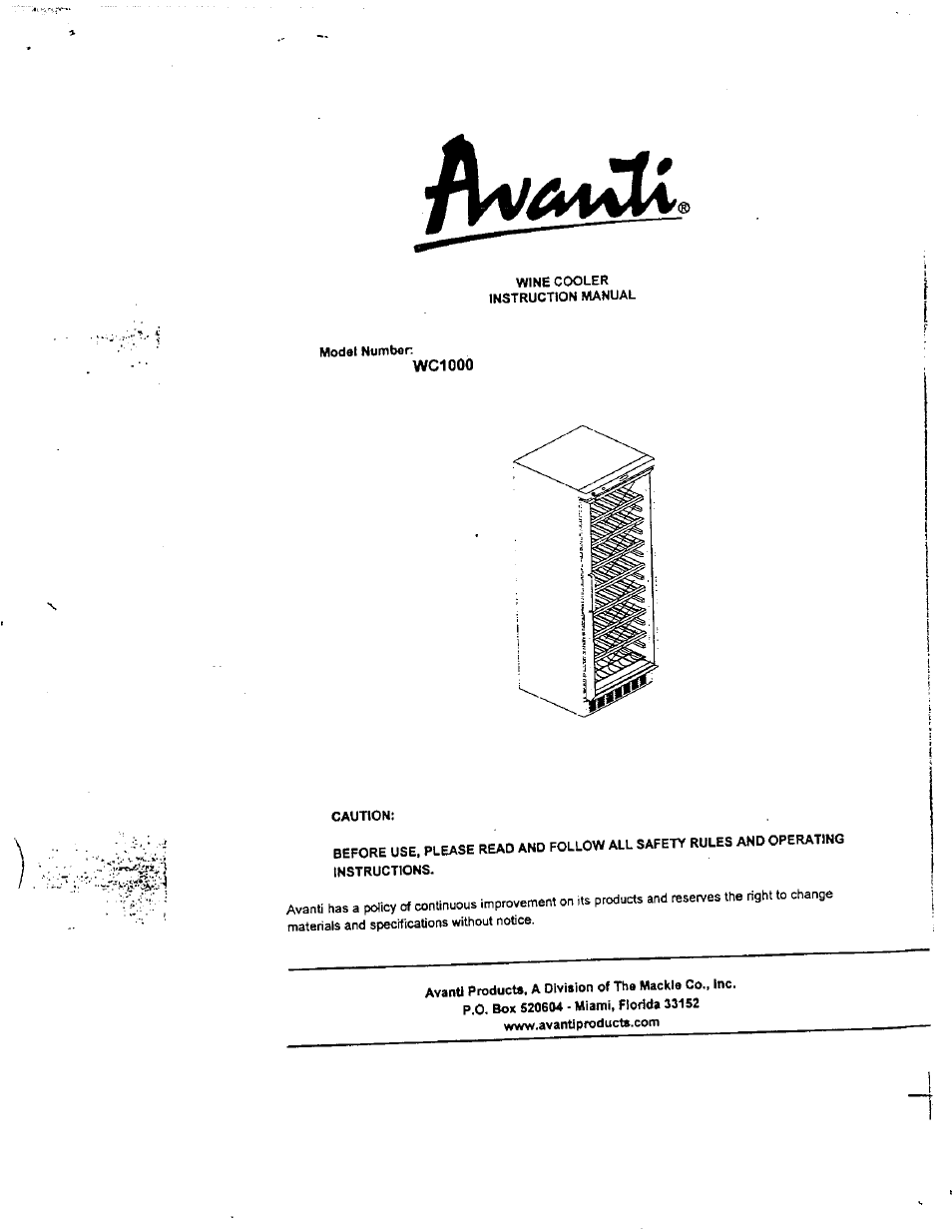 Avanti WC1000 User Manual | 13 pages