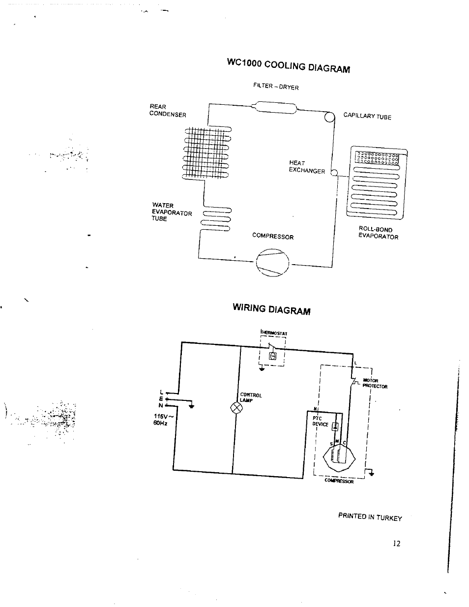 Wc1000 cooling diagram, Wiring diagram | Avanti WC1000 User Manual | Page 13 / 13