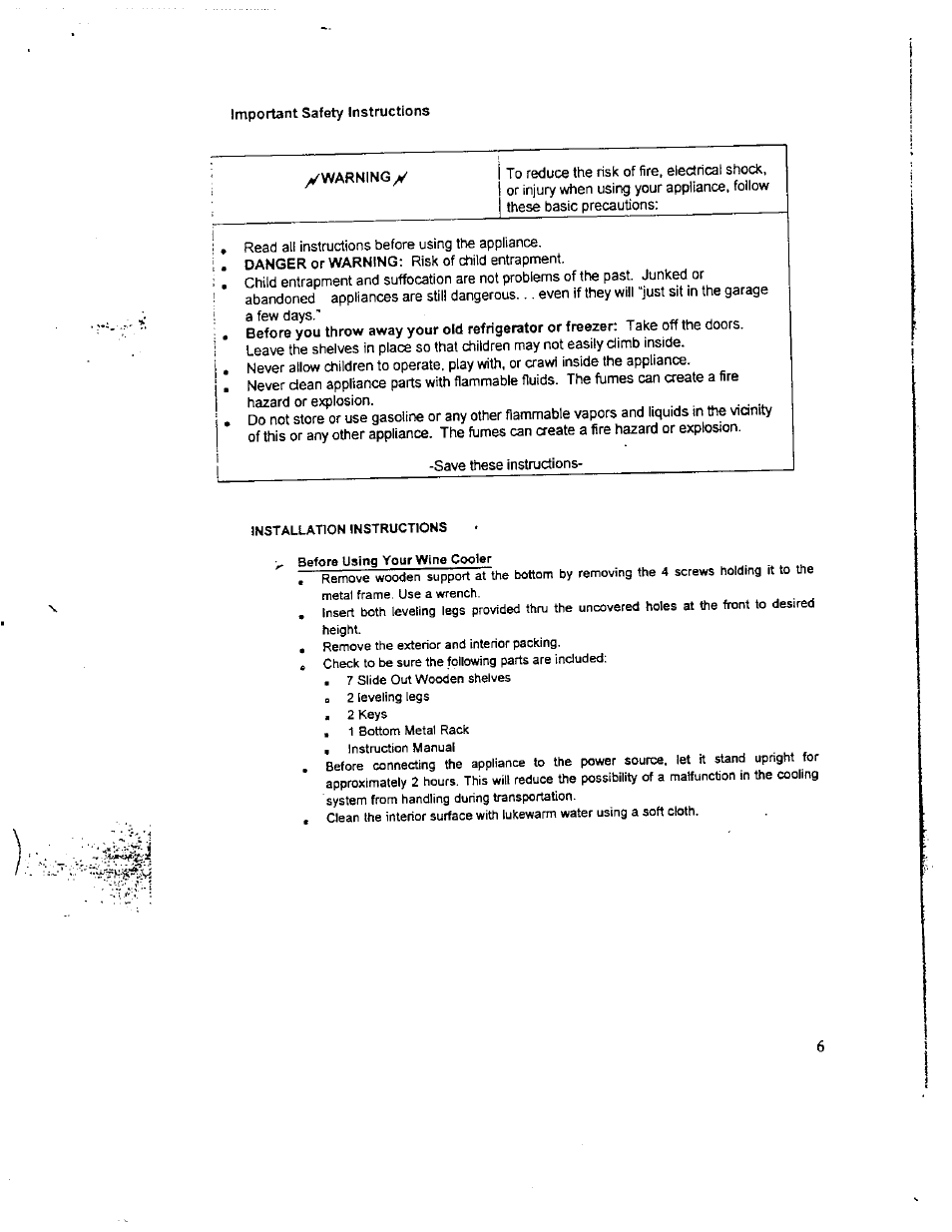 Installation instructions | Avanti WC1000 User Manual | Page 7 / 13