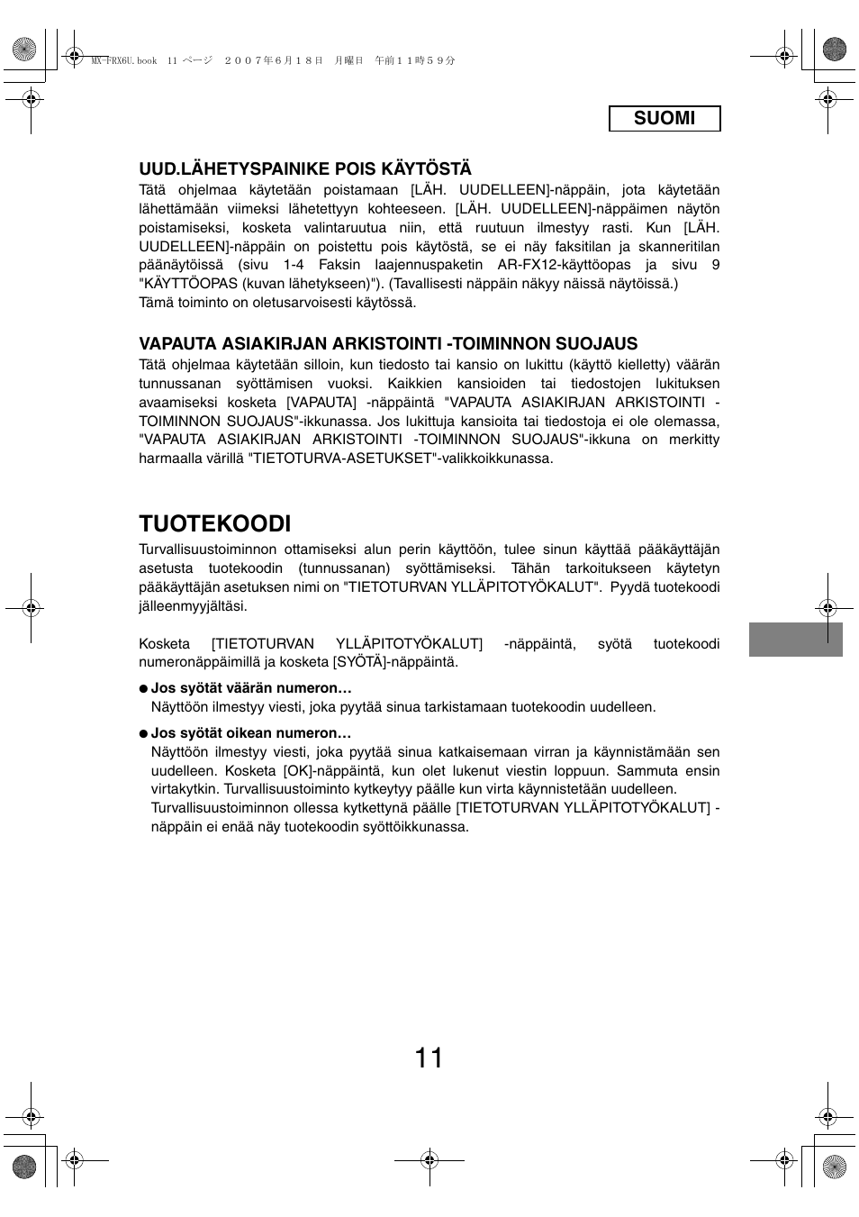 Tuotekoodi | Sharp Moduł ochrony danych User Manual | Page 109 / 196