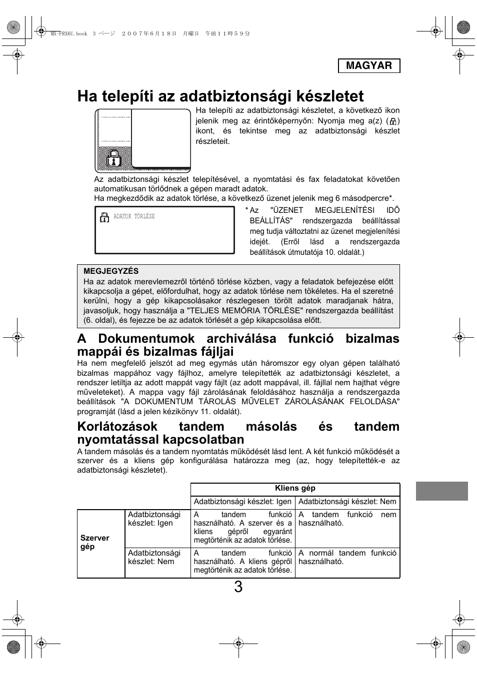 Ha telepíti az adatbiztonsági készletet | Sharp Moduł ochrony danych User Manual | Page 149 / 196