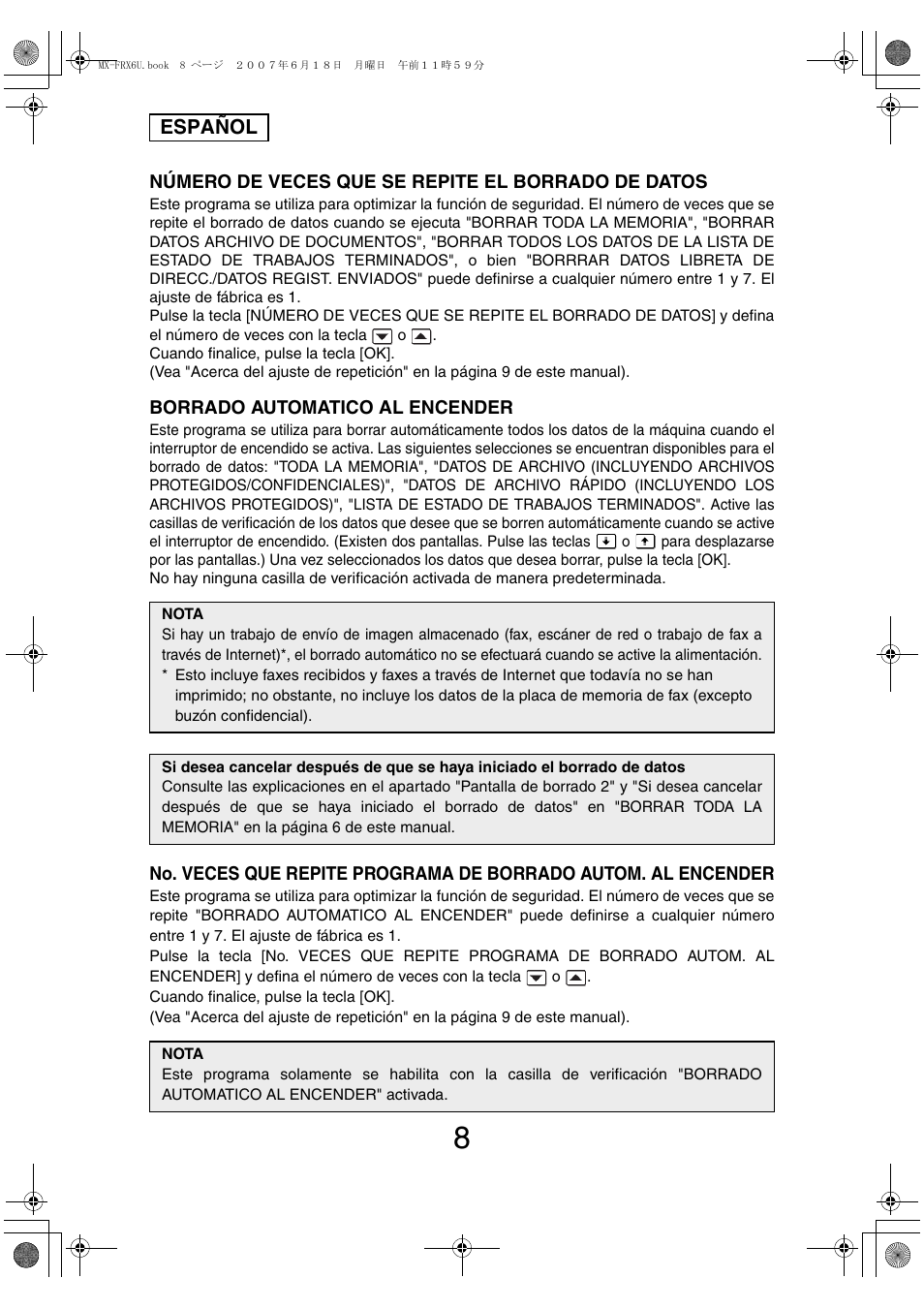 Español | Sharp Moduł ochrony danych User Manual | Page 22 / 196