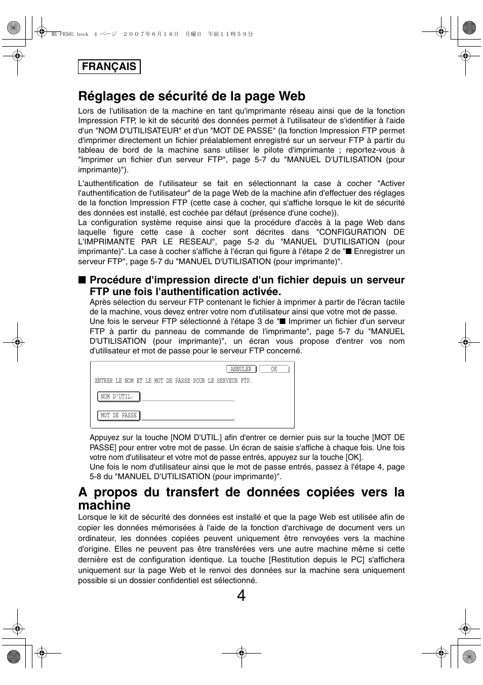 Réglages de sécurité de la page web | Sharp Moduł ochrony danych User Manual | Page 30 / 196