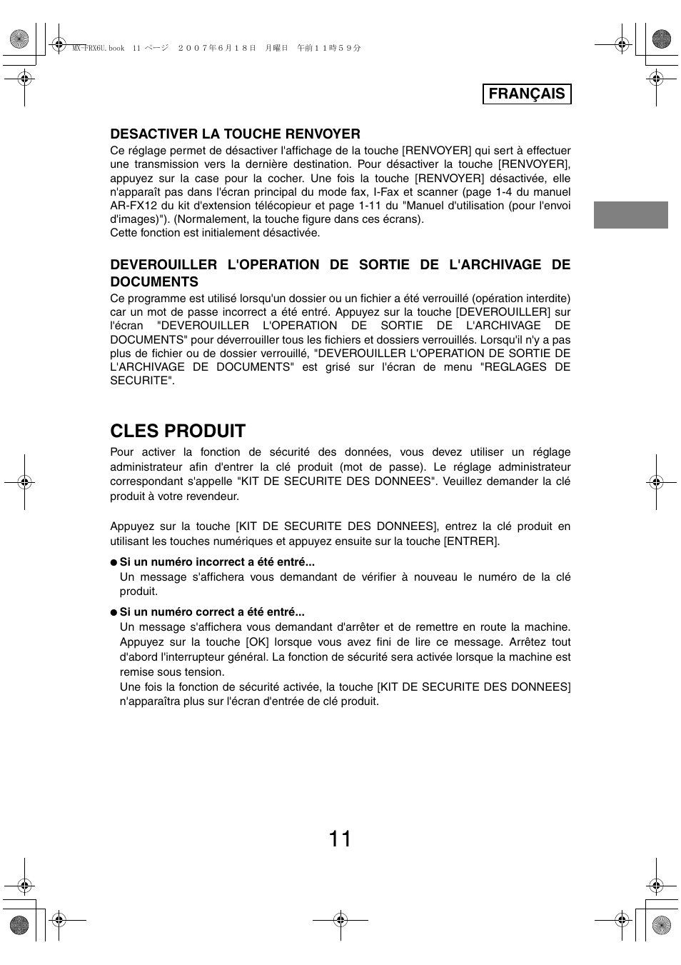 Cles produit | Sharp Moduł ochrony danych User Manual | Page 37 / 196