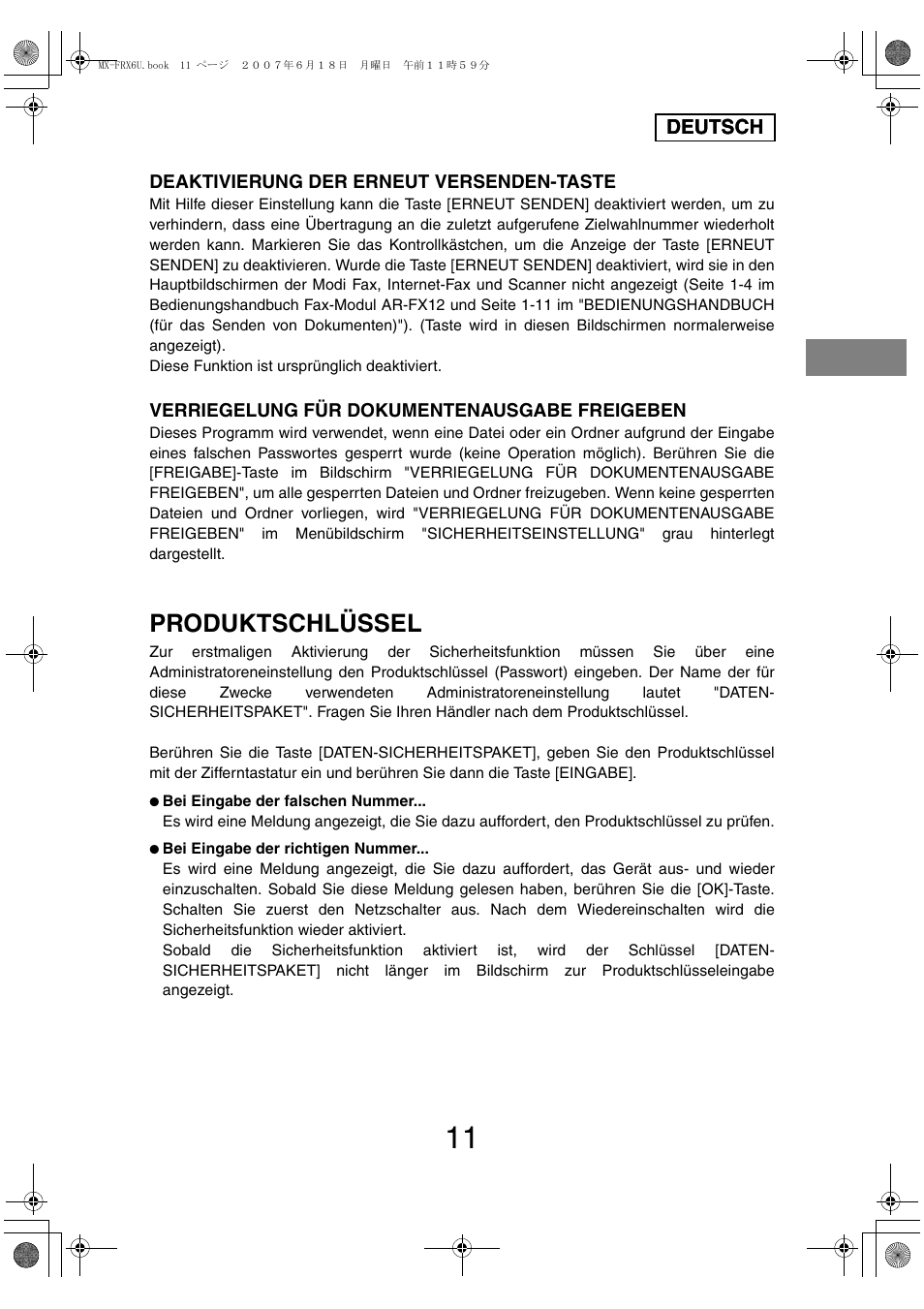 Produktschlüssel | Sharp Moduł ochrony danych User Manual | Page 49 / 196