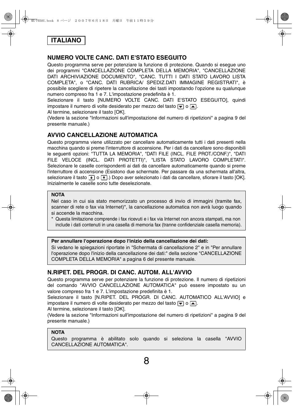 Italiano | Sharp Moduł ochrony danych User Manual | Page 58 / 196