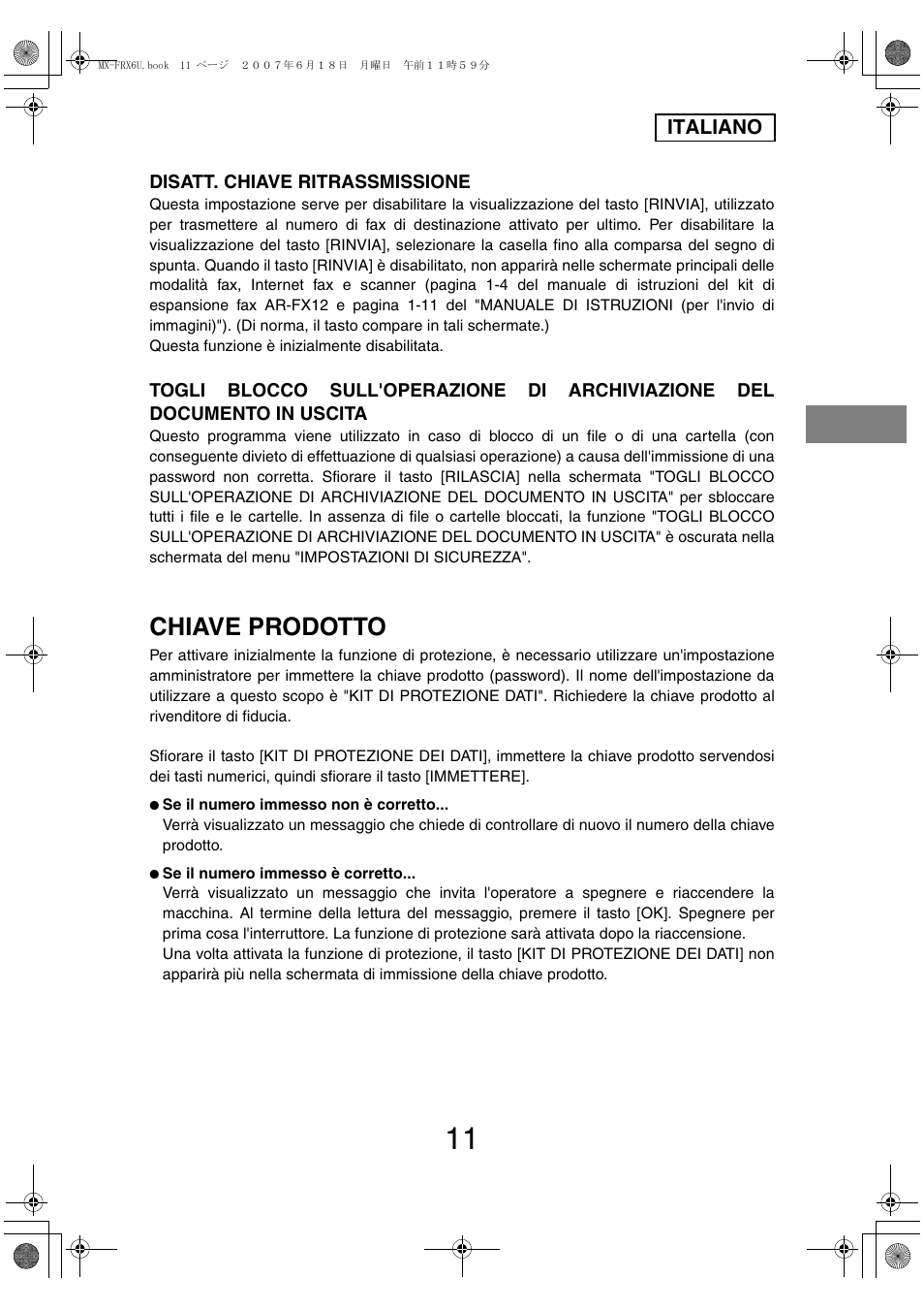 Chiave prodotto | Sharp Moduł ochrony danych User Manual | Page 61 / 196