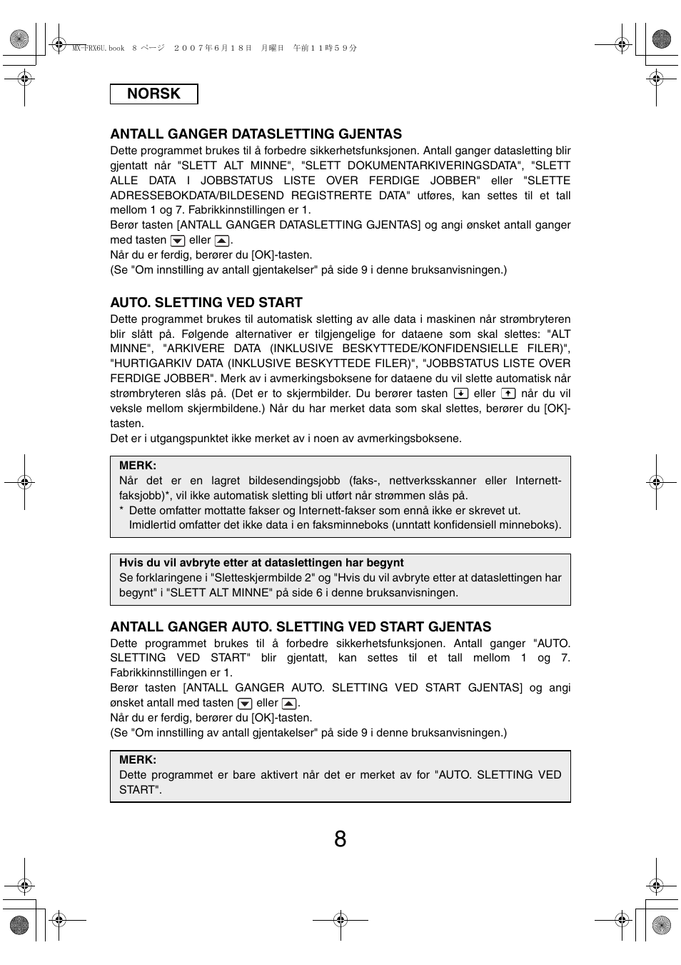 Norsk | Sharp Moduł ochrony danych User Manual | Page 94 / 196