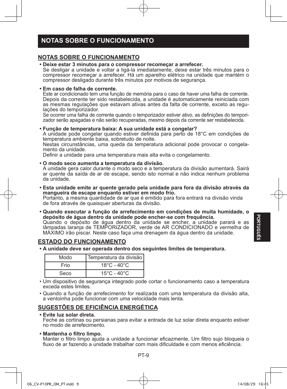 Notas sobre o funcionamento | Sharp CV-P10PR User Manual | Page 121 / 200