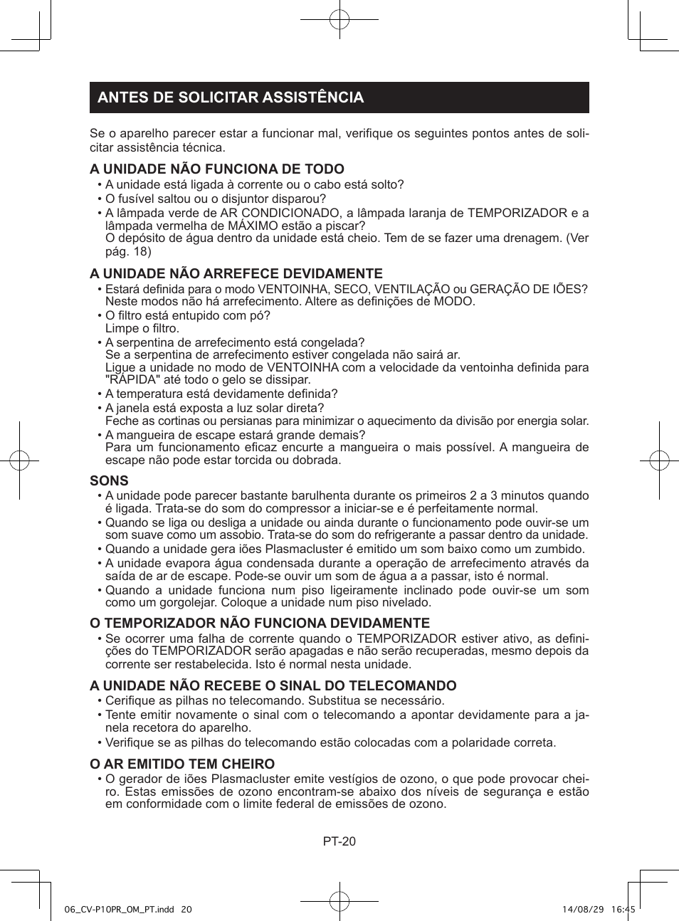 Antes de solicitar assistência | Sharp CV-P10PR User Manual | Page 132 / 200