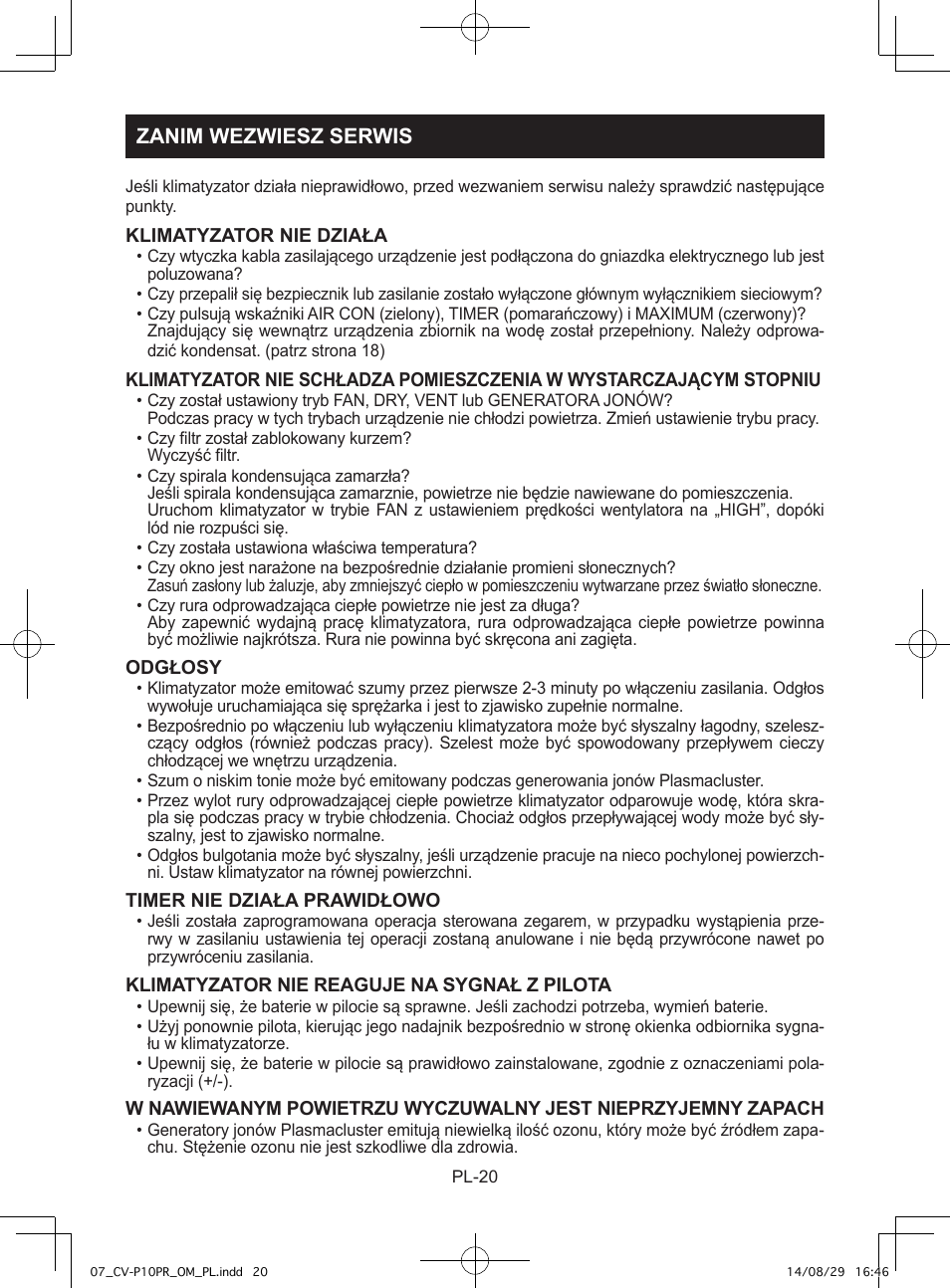 Zanim wezwiesz serwis | Sharp CV-P10PR User Manual | Page 154 / 200